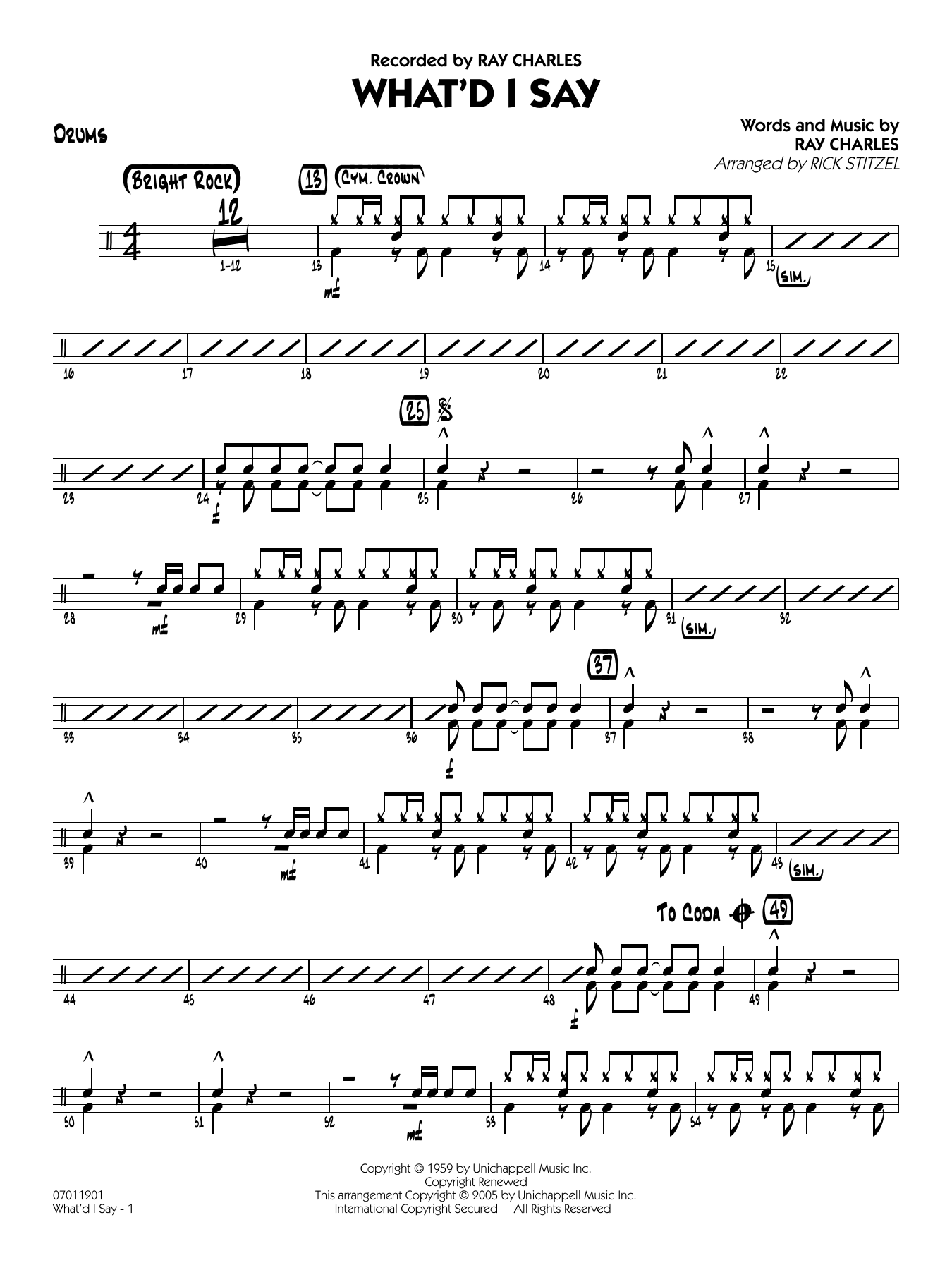 What'd I Say (arr. Rick Stitzel) - Drums