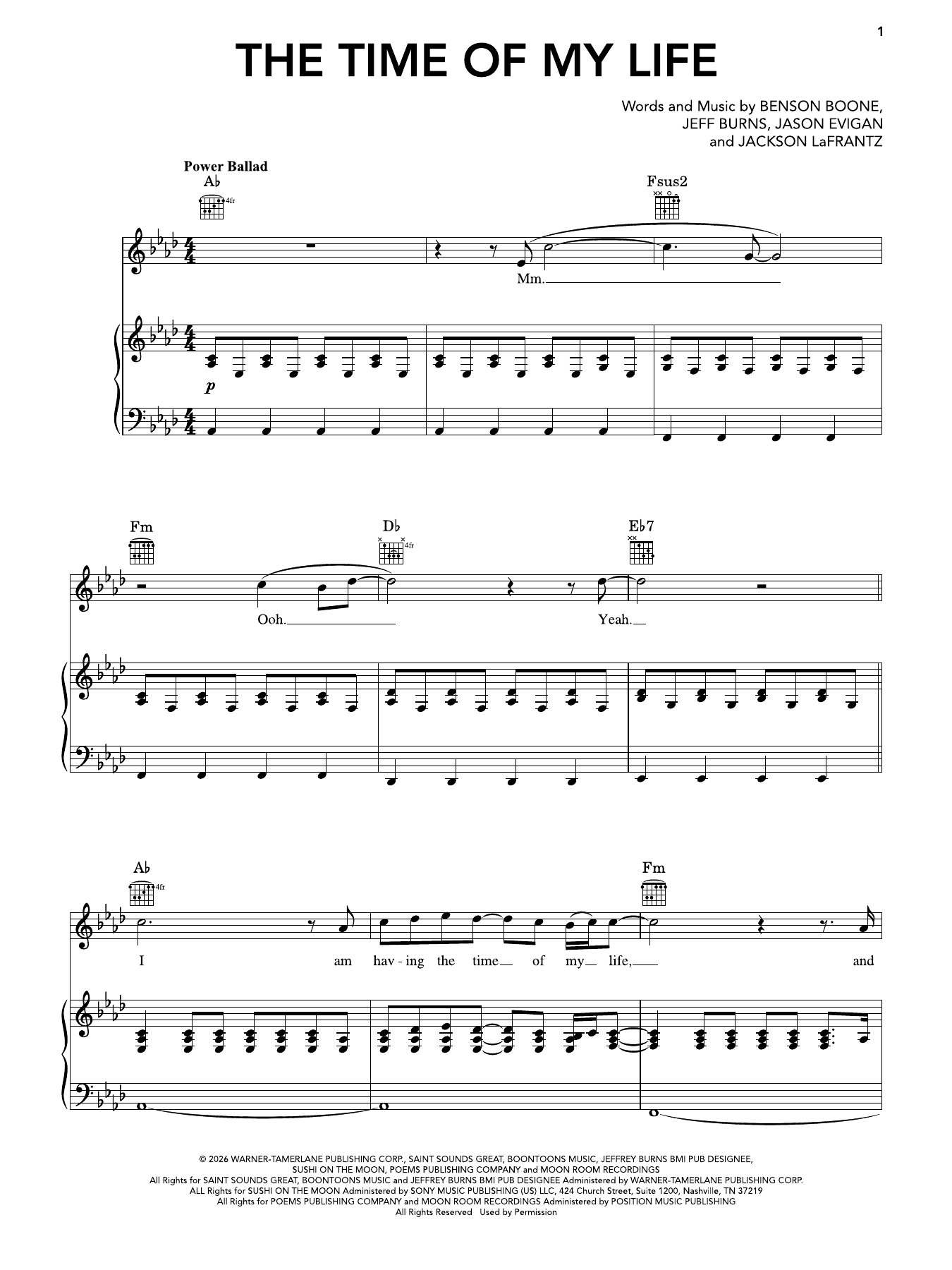 The Time Of My Life: Piano/Vocal/Guitar Sheet