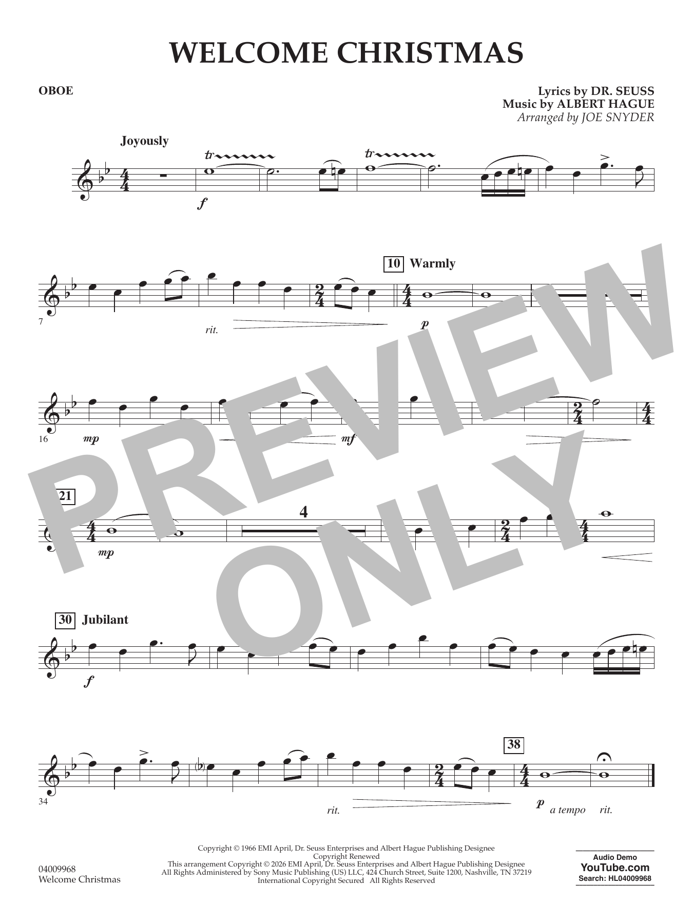 Welcome Christmas - Oboe
