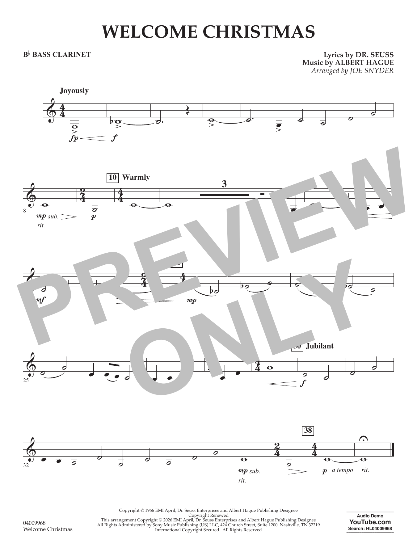 Welcome Christmas - Bb Bass Clarinet