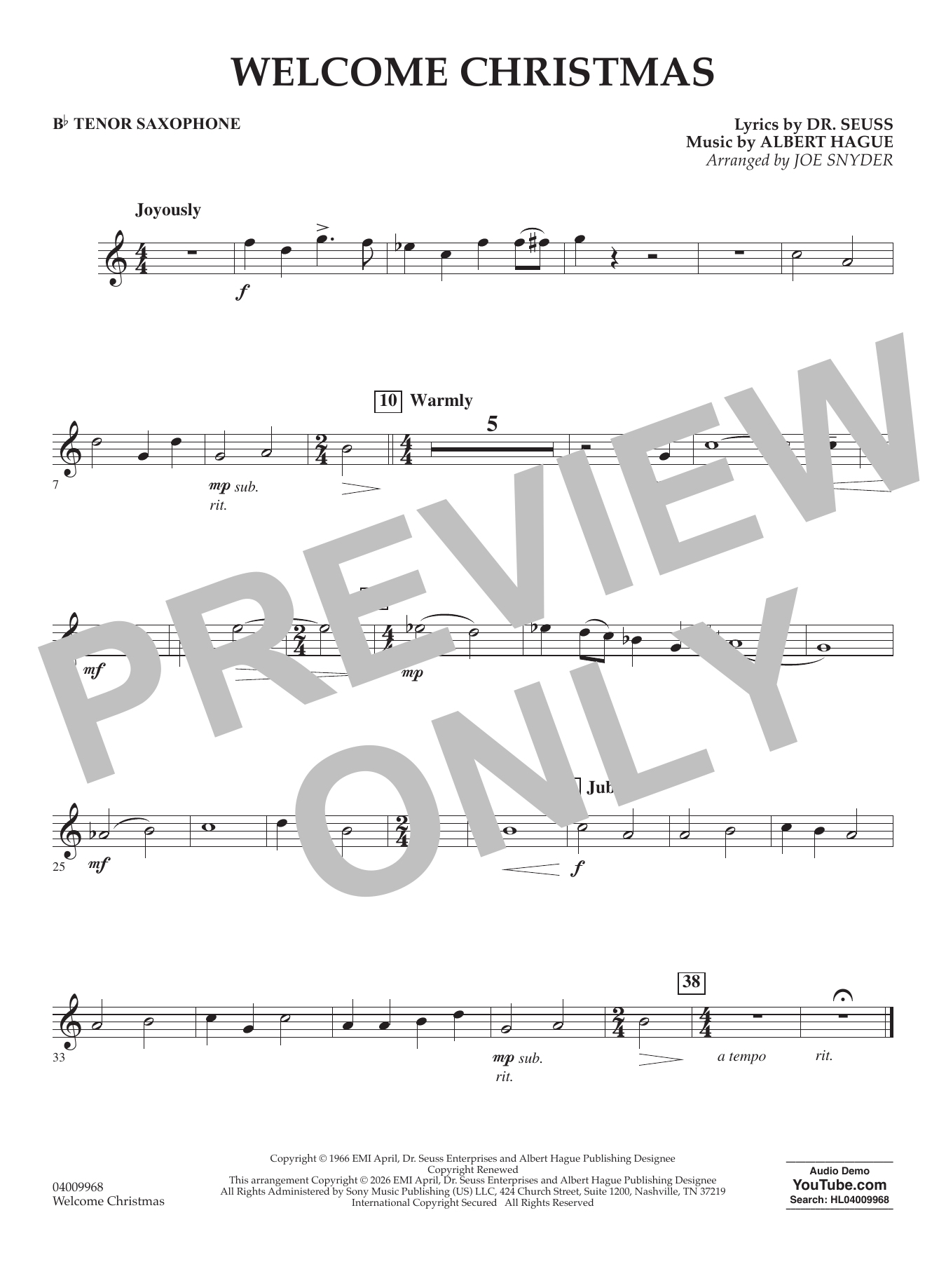 Welcome Christmas - Bb Tenor Saxophone