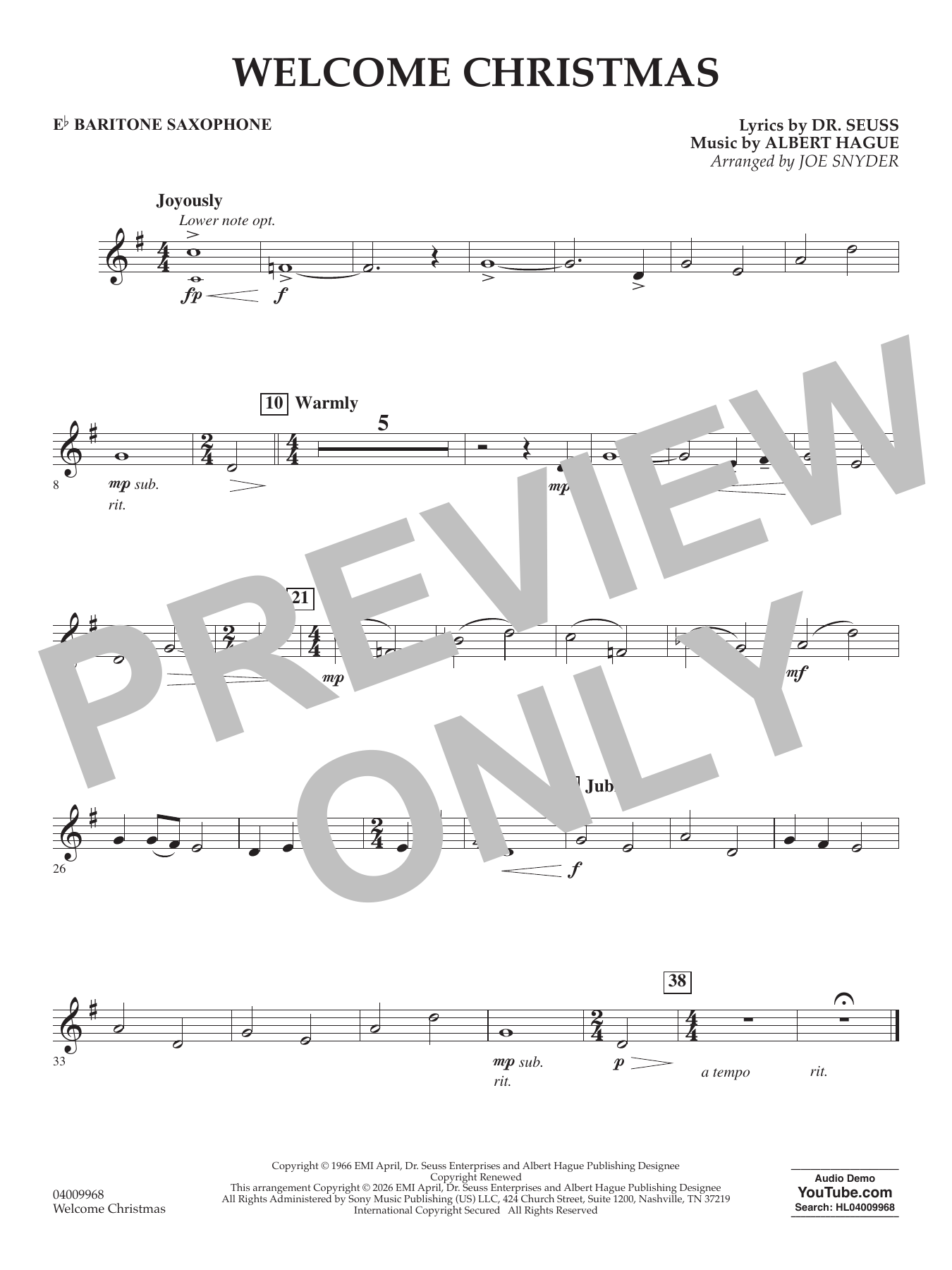 Welcome Christmas - Eb Baritone Saxophone