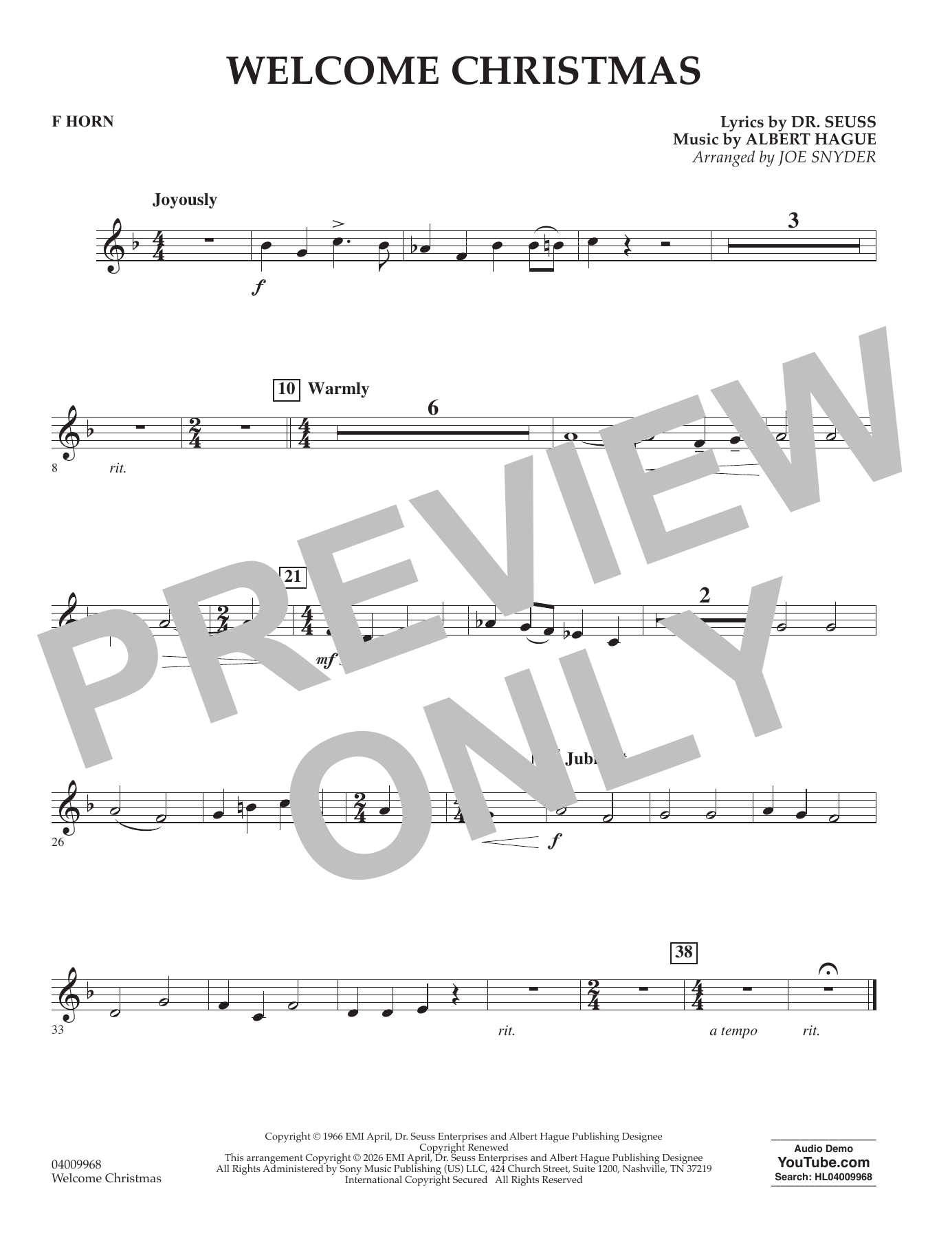 Welcome Christmas - F Horn