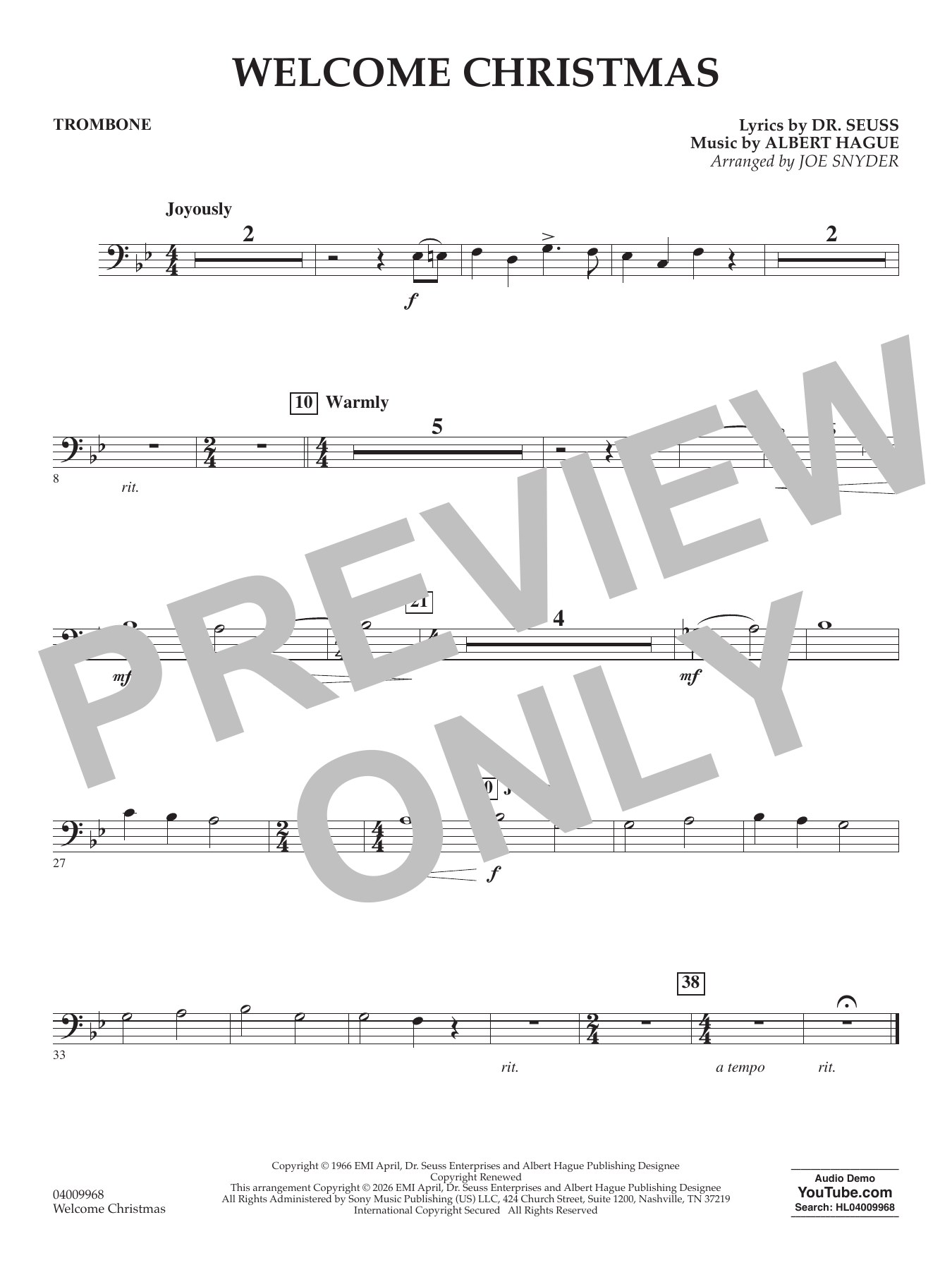 Welcome Christmas - Trombone