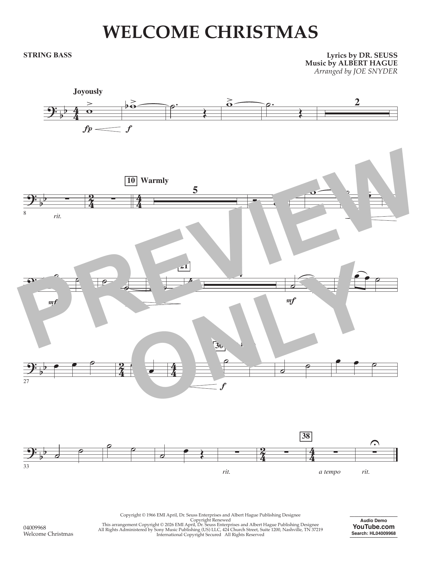 Welcome Christmas - String Bass