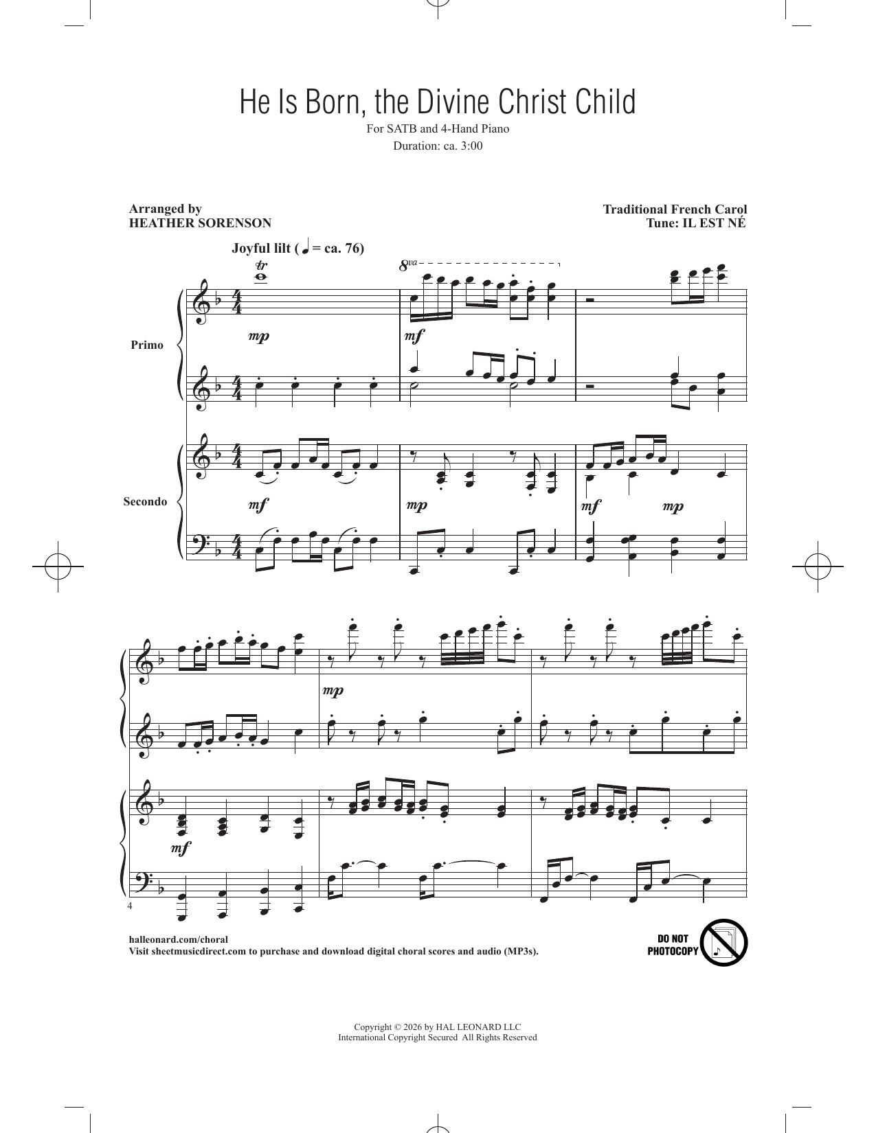 He Is Born, The Divine Christ Child (arr. Heather Sorenson)