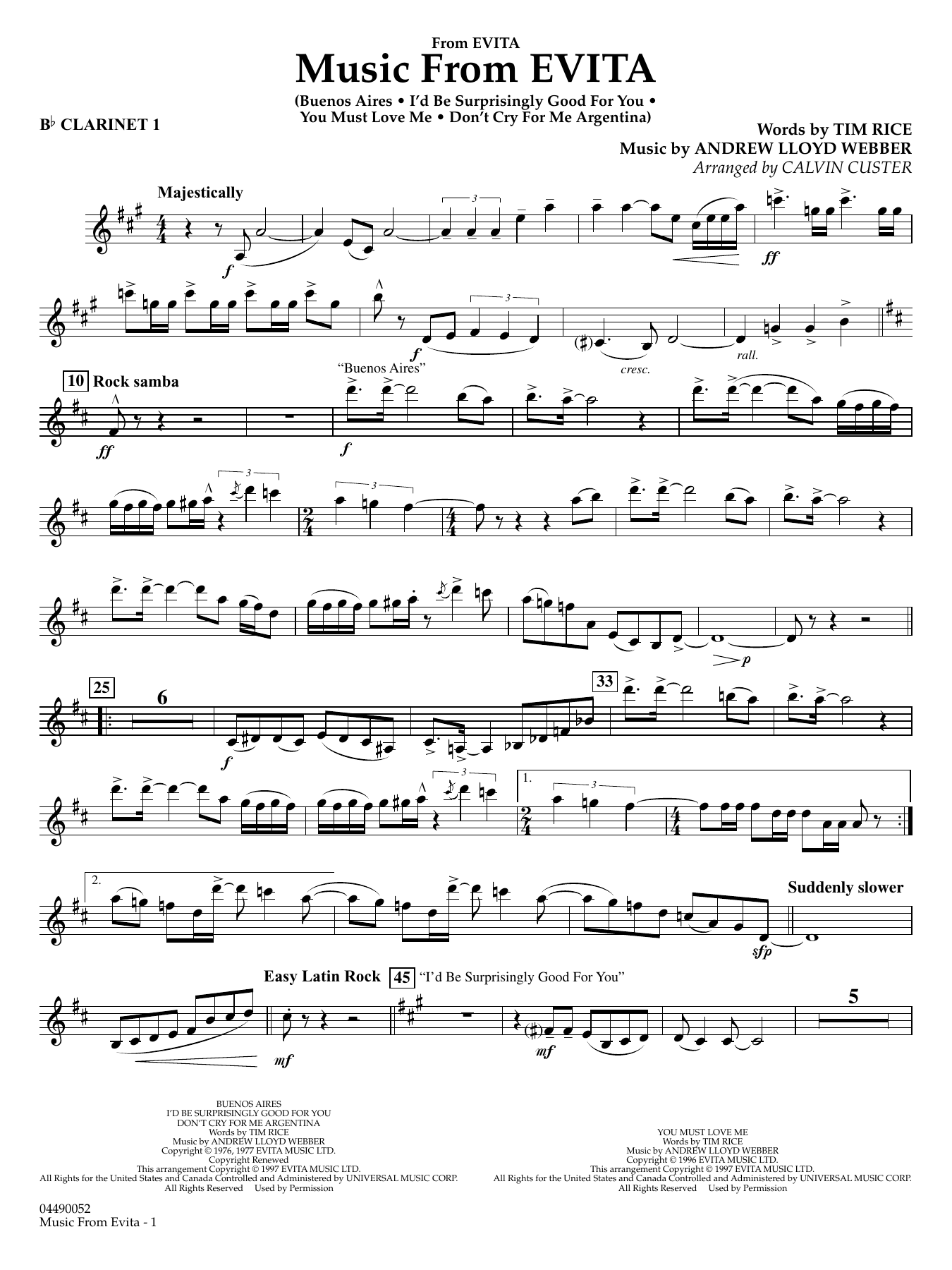 Music from Evita (arr. Calvin Custer) - Bb Clarinet 1
