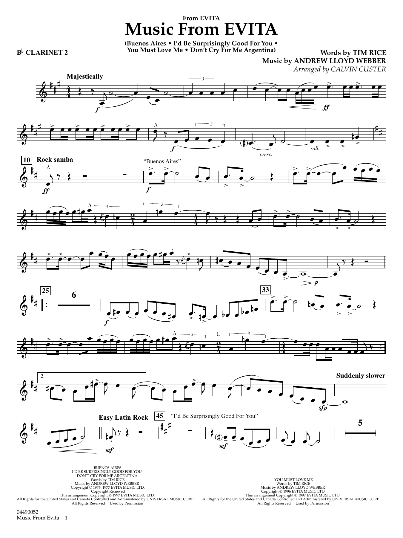 Music from Evita (arr. Calvin Custer) - Bb Clarinet 2