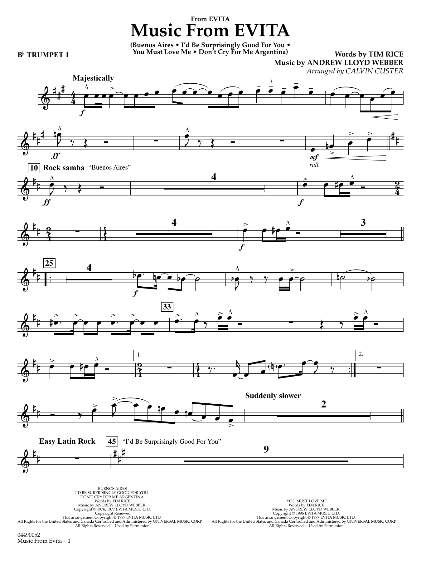Music from Evita (arr. Calvin Custer) - Bb Trumpet 1