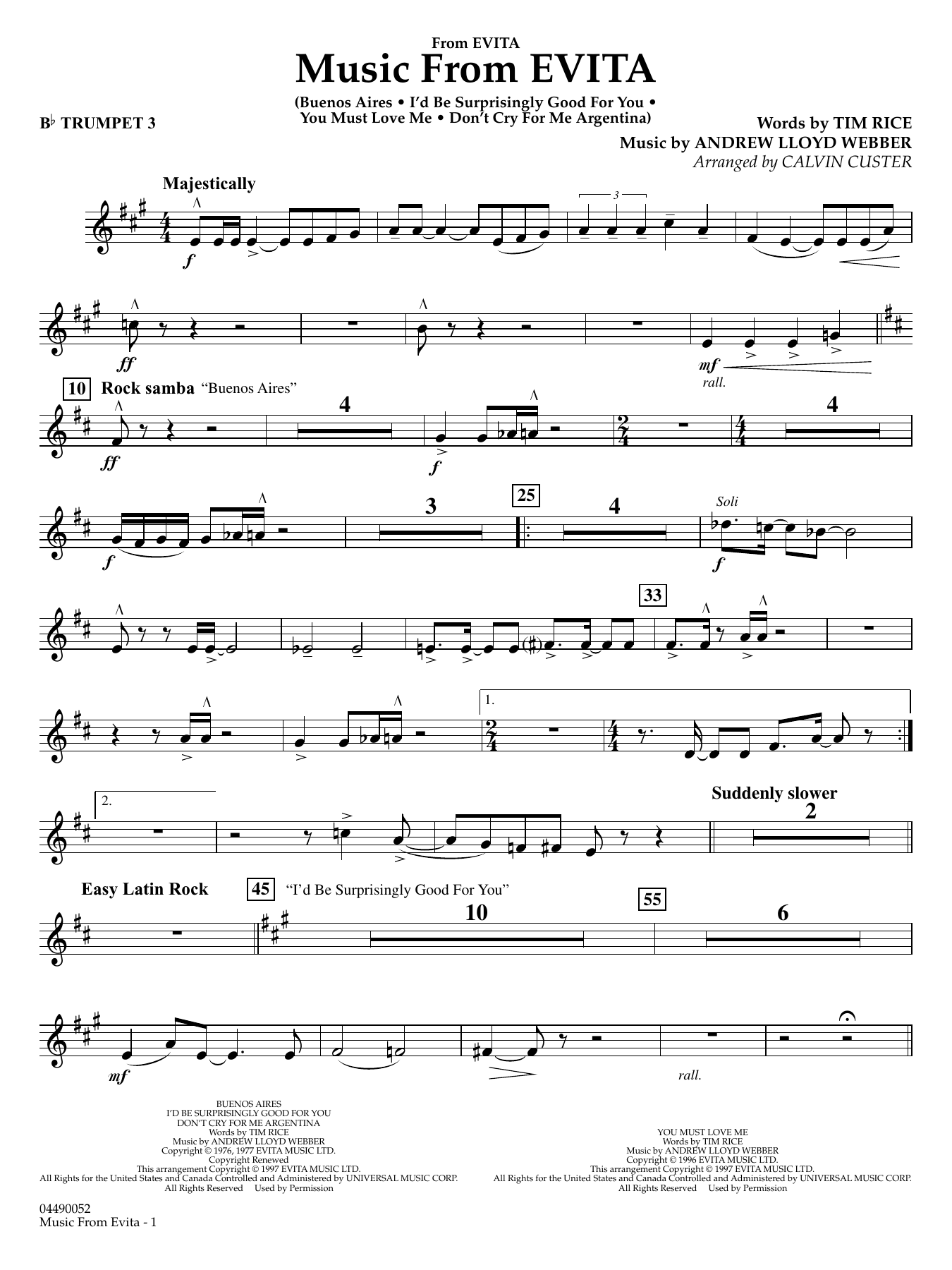 Music from Evita (arr. Calvin Custer) - Bb Trumpet 3