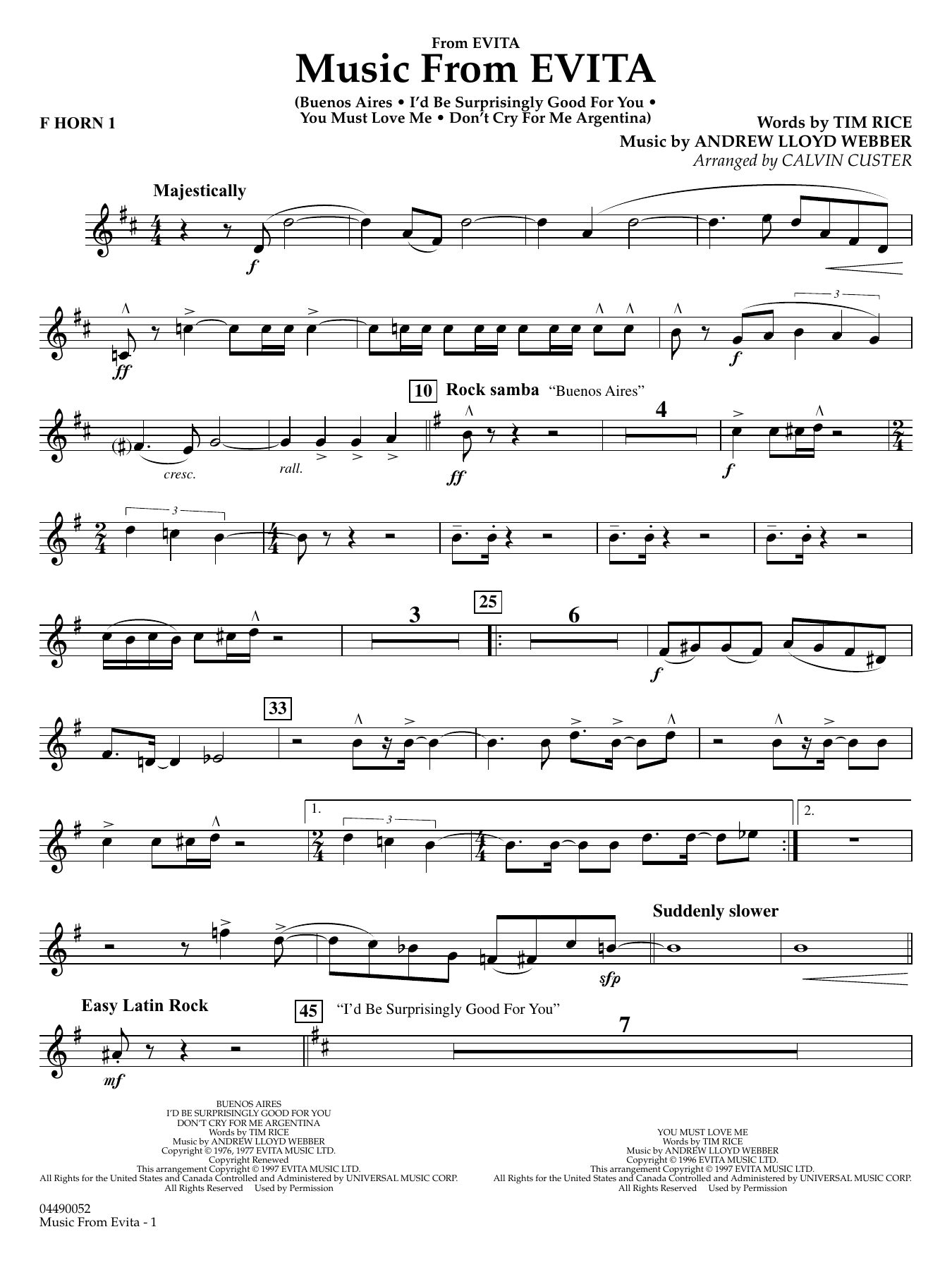 Music from Evita (arr. Calvin Custer) - F Horn 1