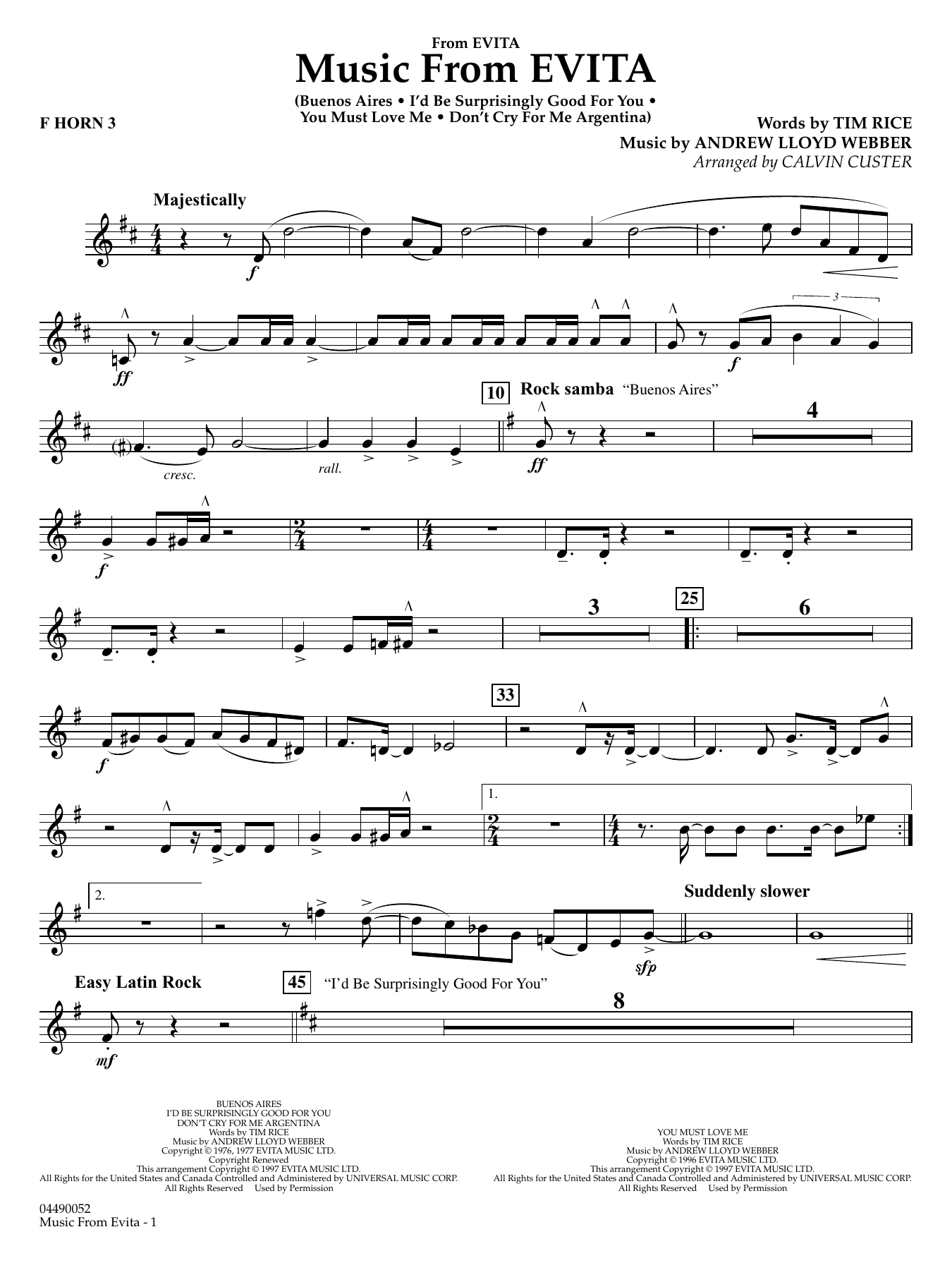 Music from Evita (arr. Calvin Custer) - F Horn 3