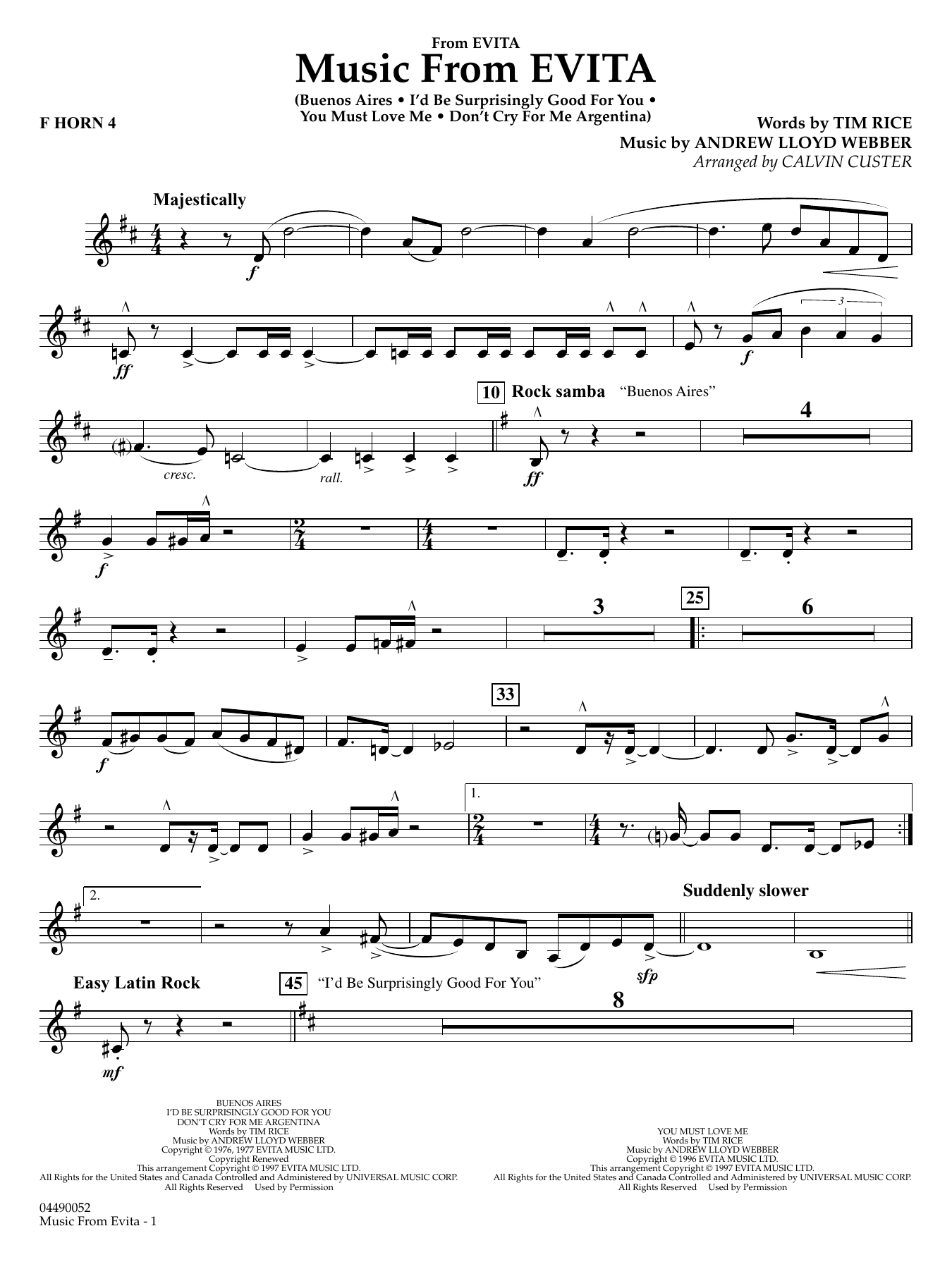Music from Evita (arr. Calvin Custer) - F Horn 4
