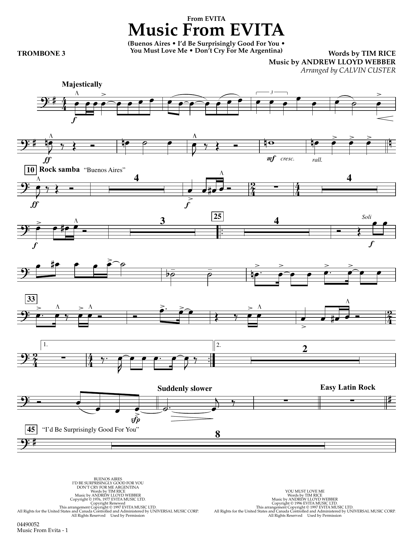Music from Evita (arr. Calvin Custer) - Trombone 3