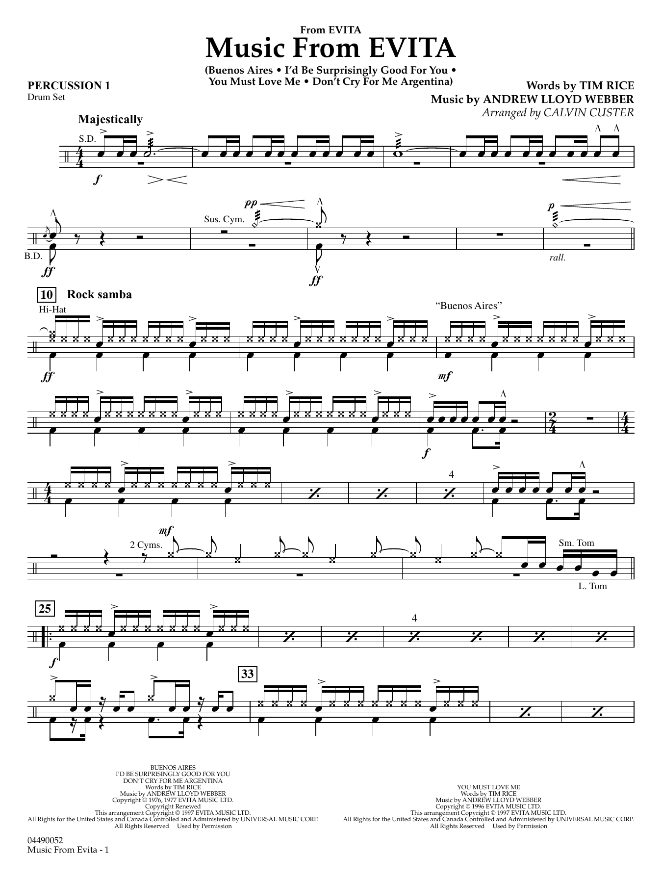 Music from Evita (arr. Calvin Custer) - Percussion 1
