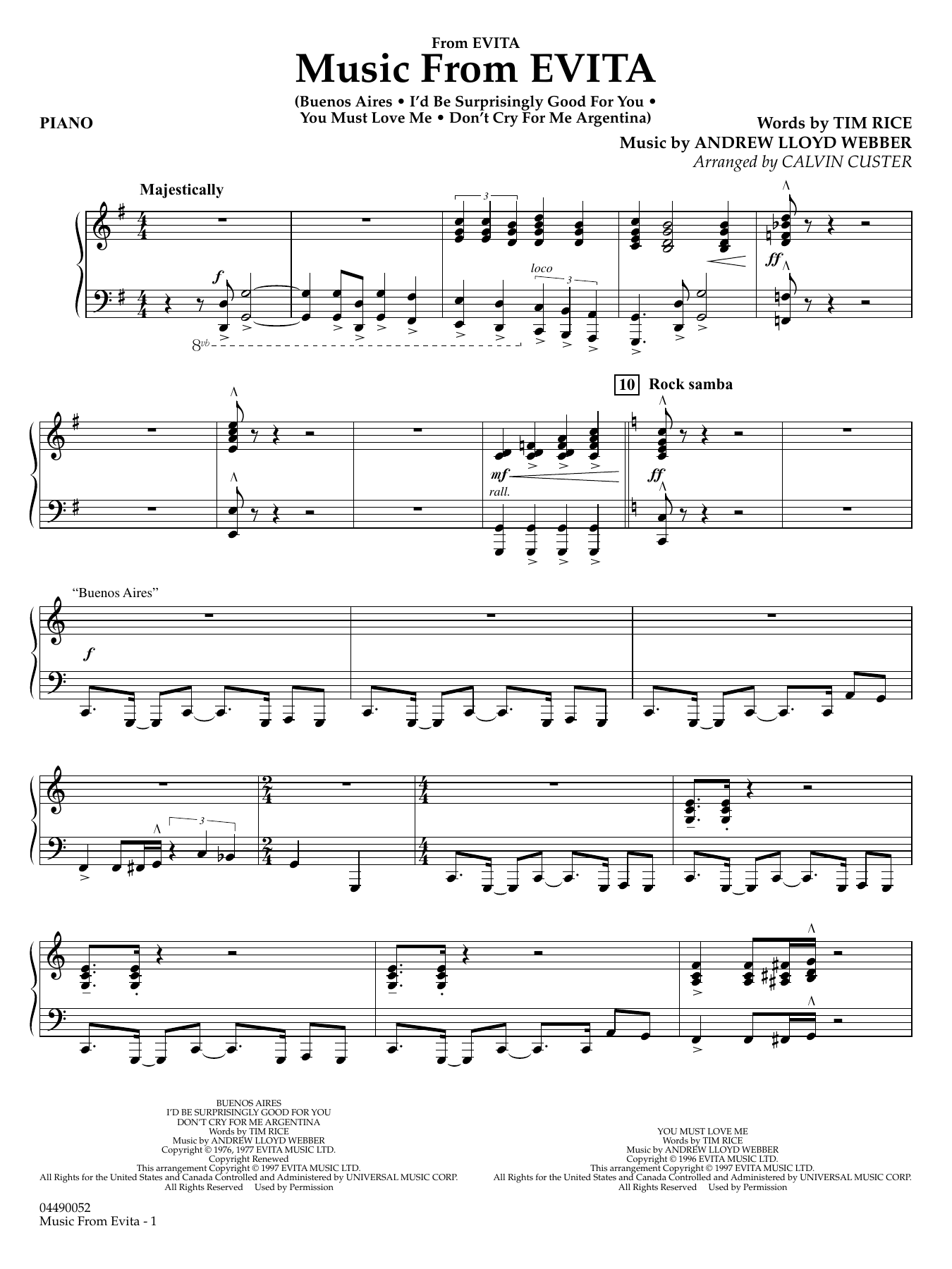 Music from Evita (arr. Calvin Custer) - Piano
