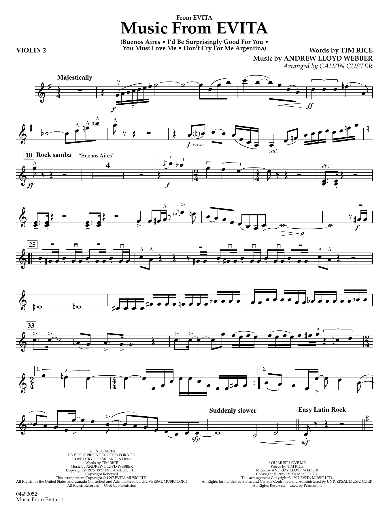 Music from Evita (arr. Calvin Custer) - Violin 2