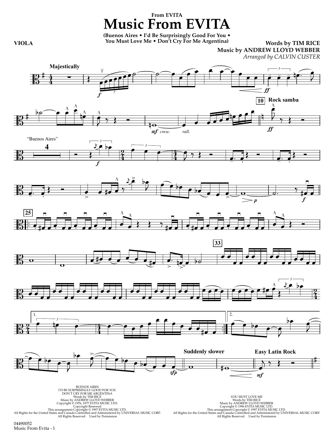 Music from Evita (arr. Calvin Custer) - Viola
