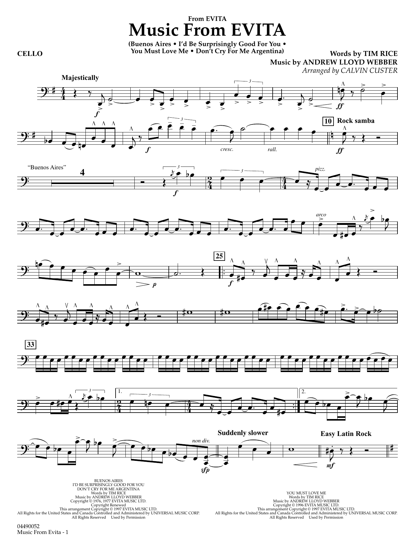 Music from Evita (arr. Calvin Custer) - Cello