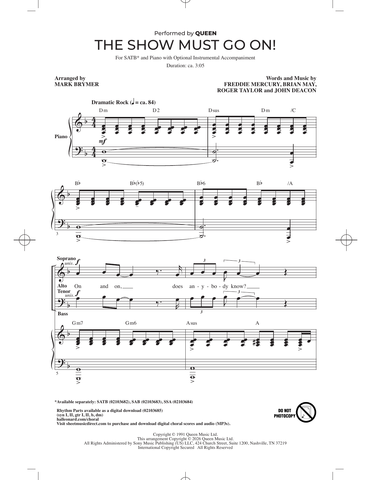 The Show Must Go On (arr. Mark Brymer)