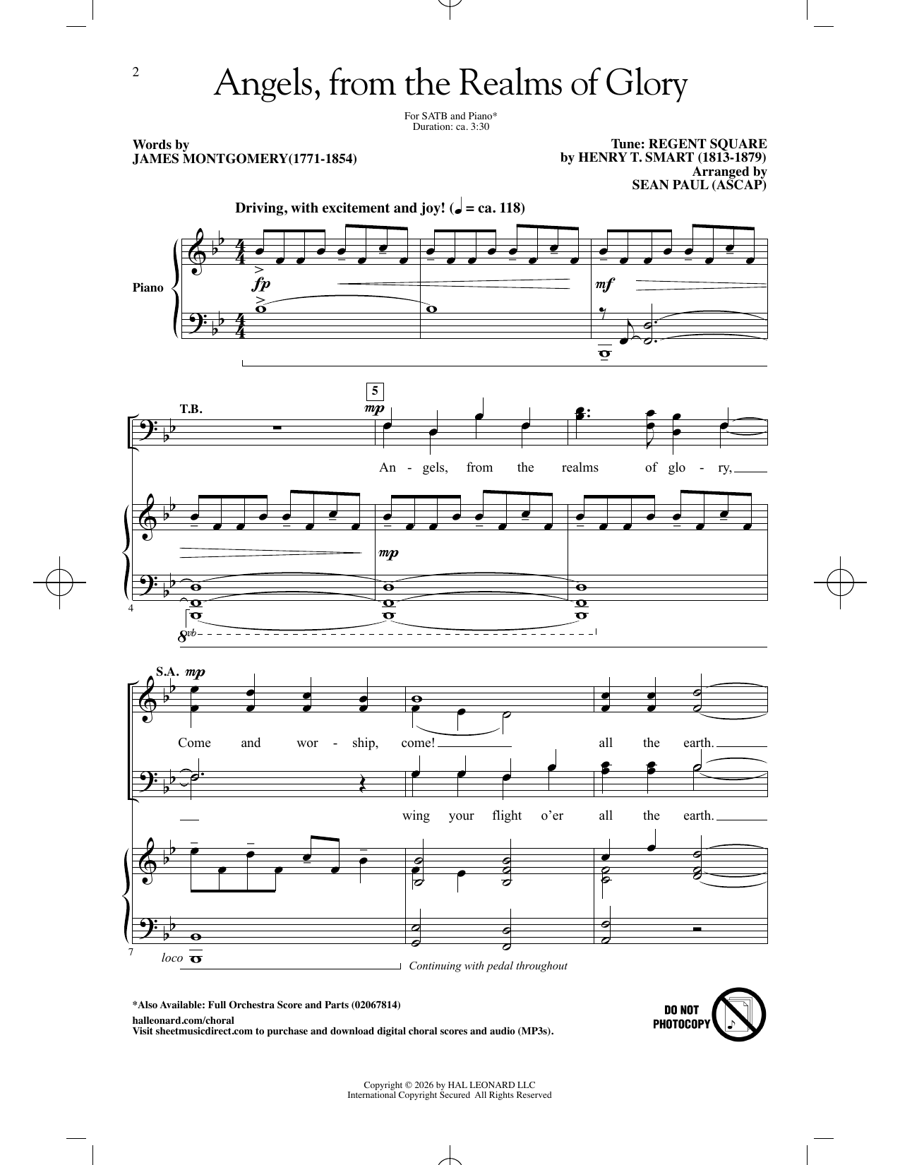 Angels, From The Realms Of Glory (arr. Sean Paul)
