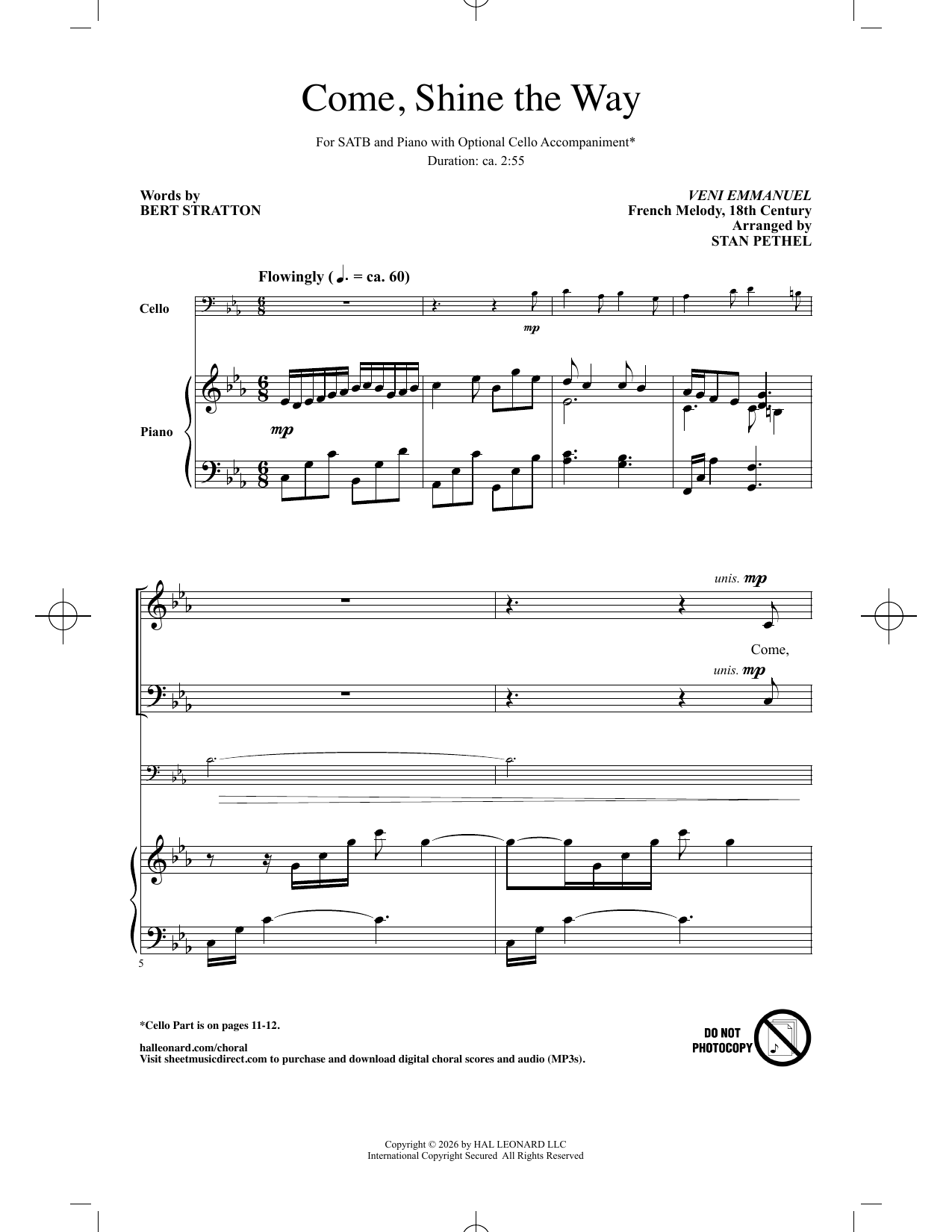 Come, Shine The Way (arr. Stan Pethel) – Bert Stratton, VENI EMMANUEL, French Melody – Notenvorschau