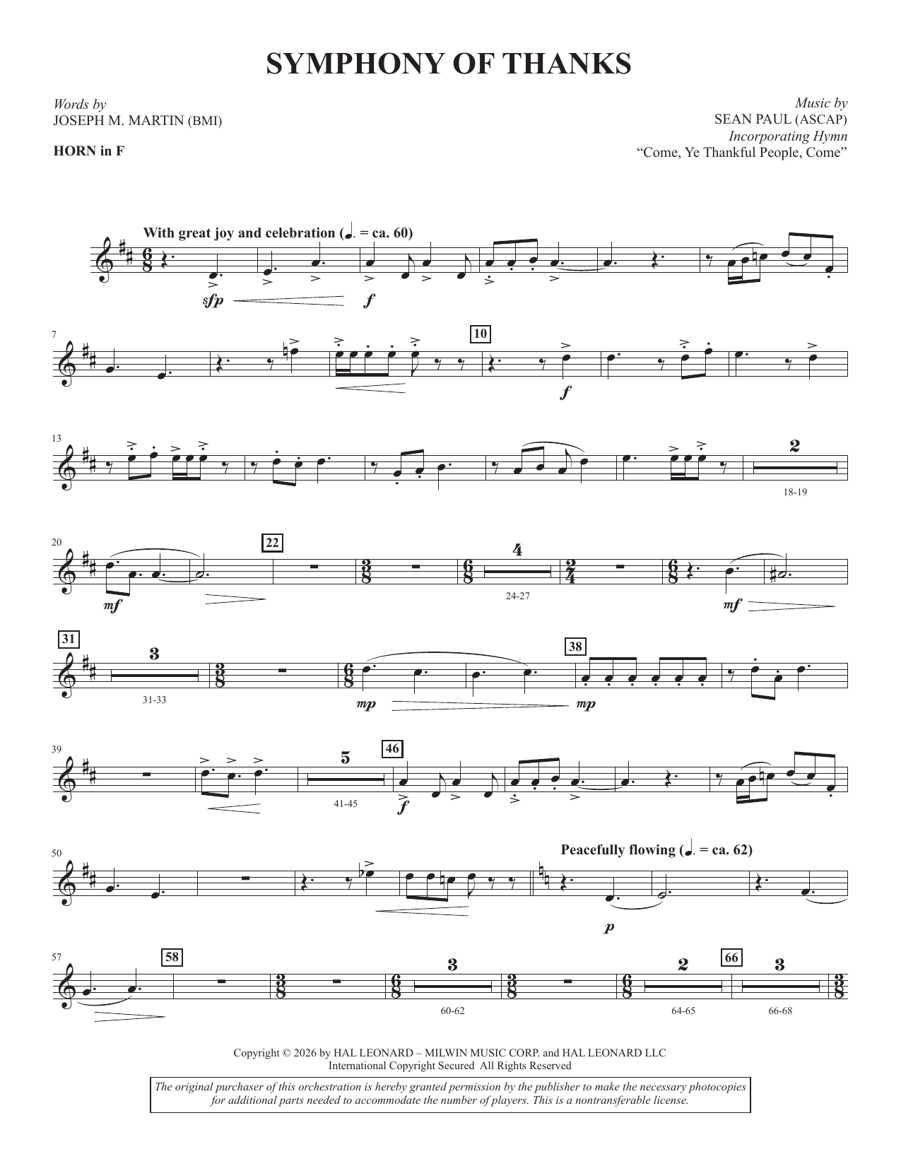 Symphony Of Thanks - F Horn