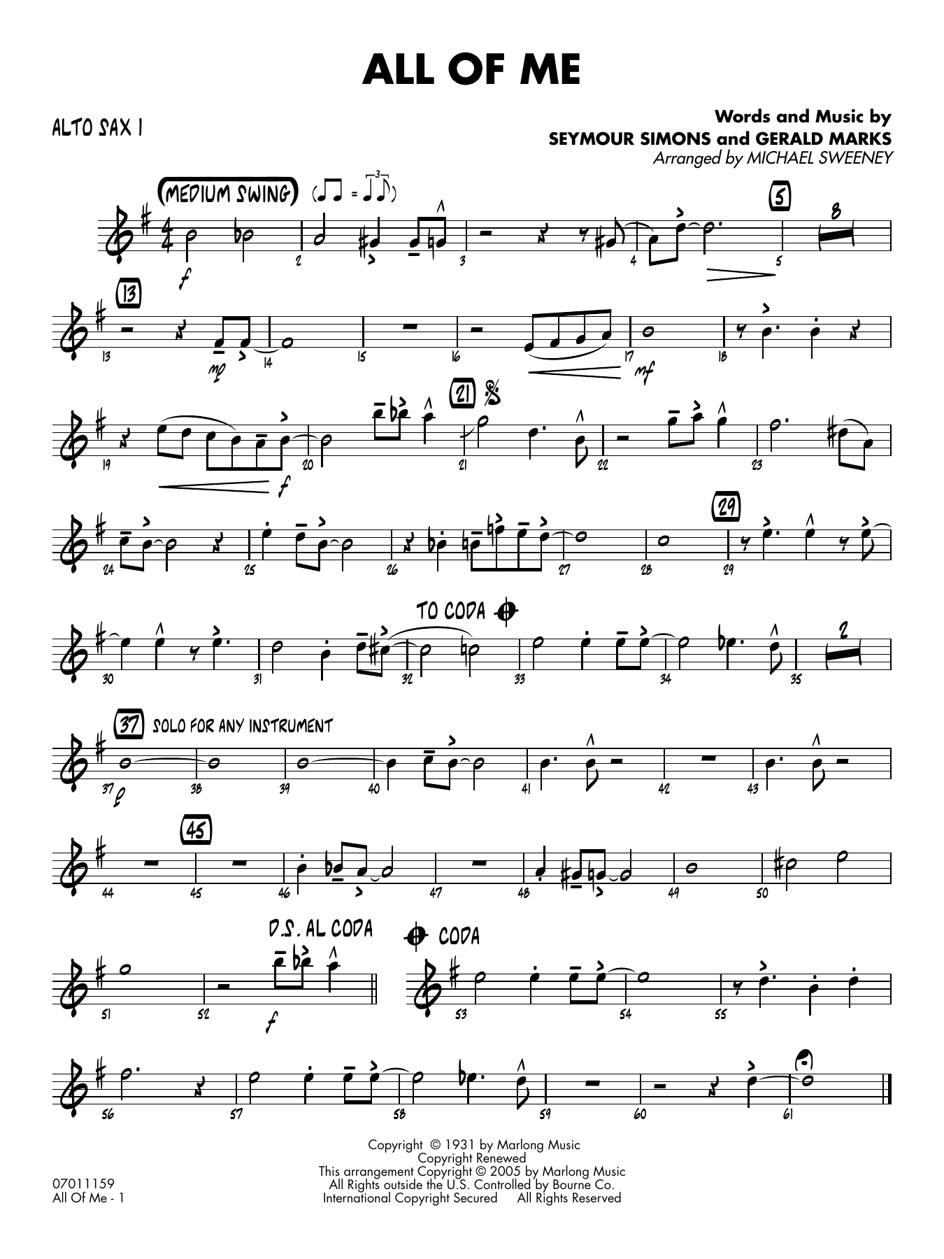 All of Me (arr. Michael Sweeney) - Alto Sax 1