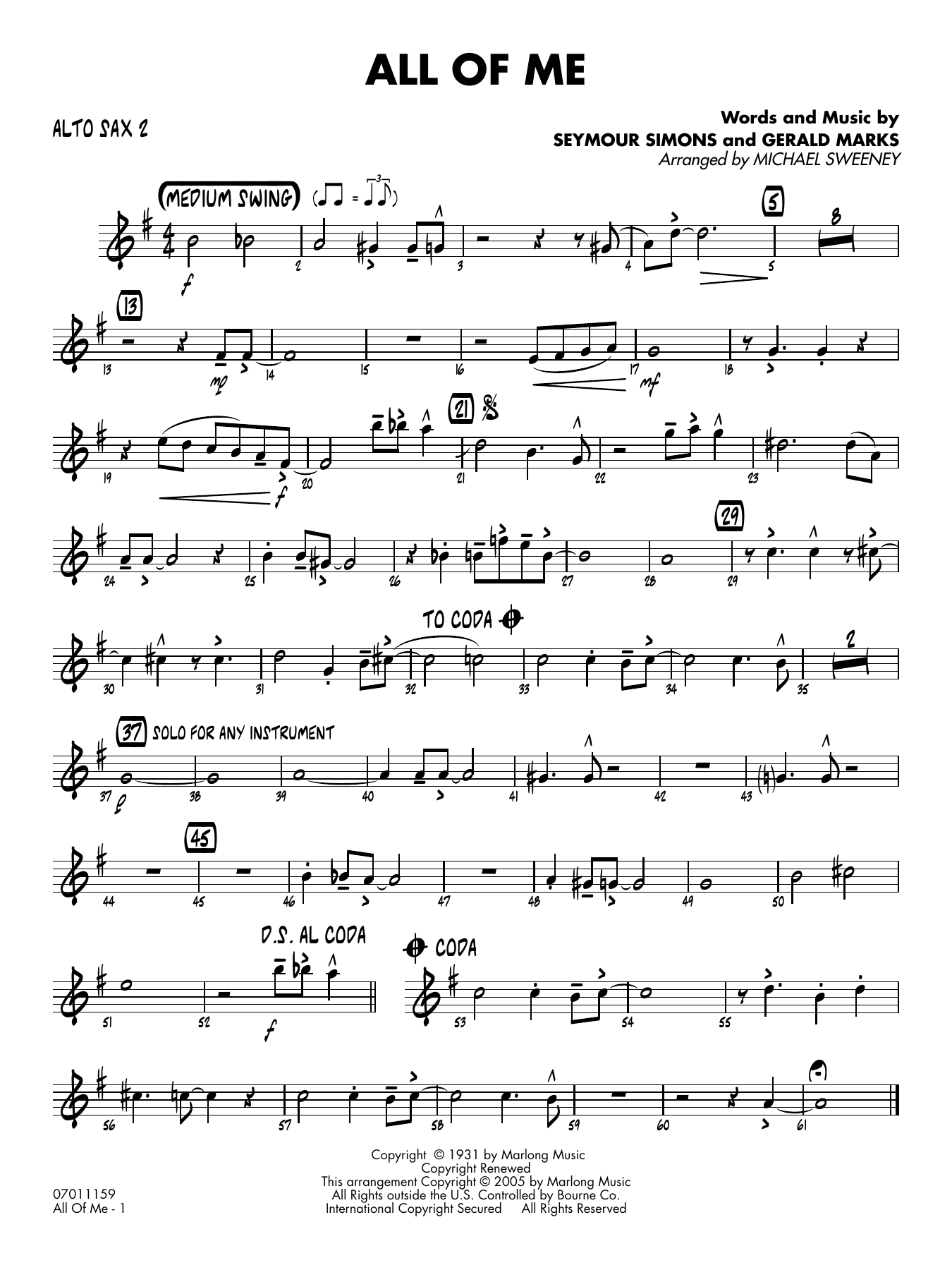 All of Me (arr. Michael Sweeney) - Alto Sax 2