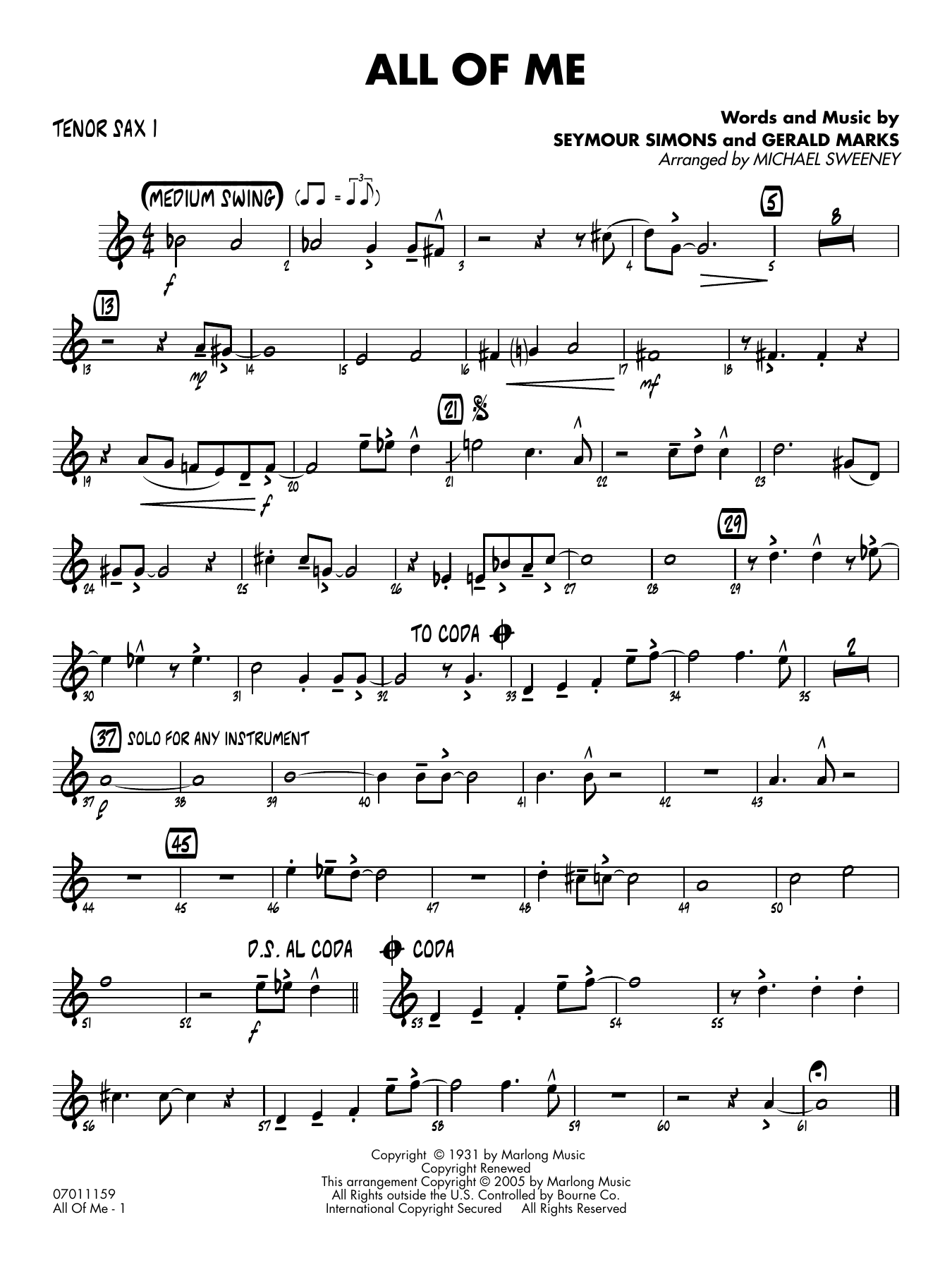 All of Me (arr. Michael Sweeney) - Tenor Sax 1