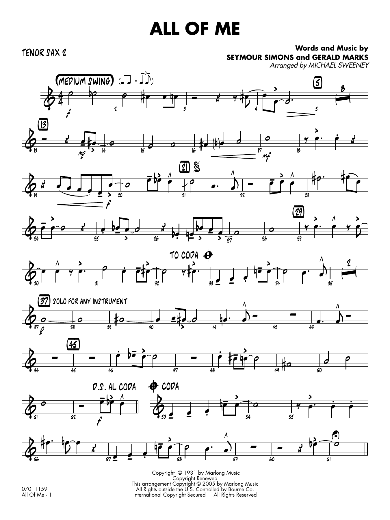 All of Me (arr. Michael Sweeney) - Tenor Sax 2