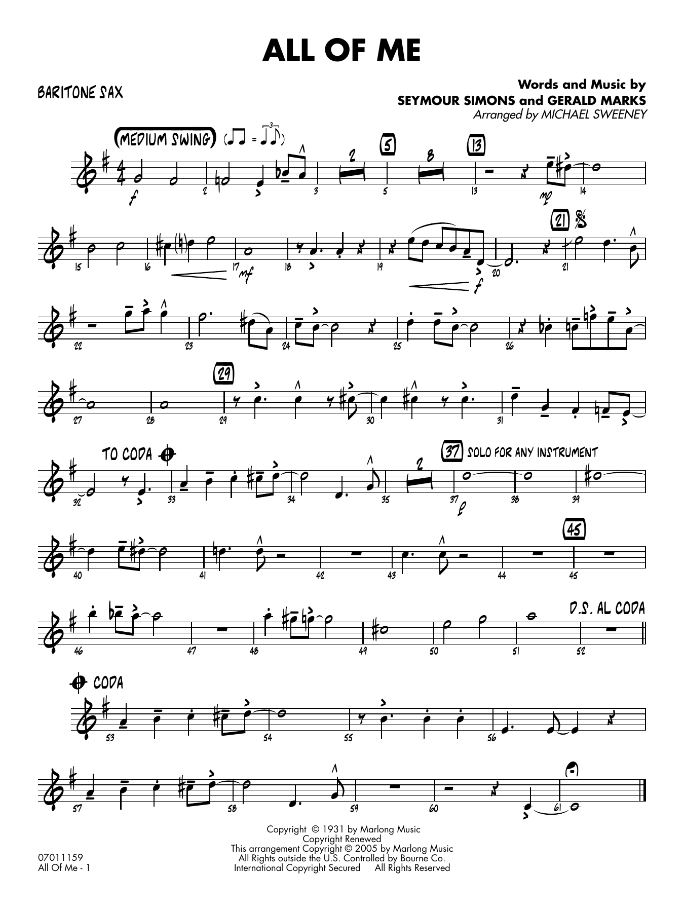 All of Me (arr. Michael Sweeney) - Baritone Sax