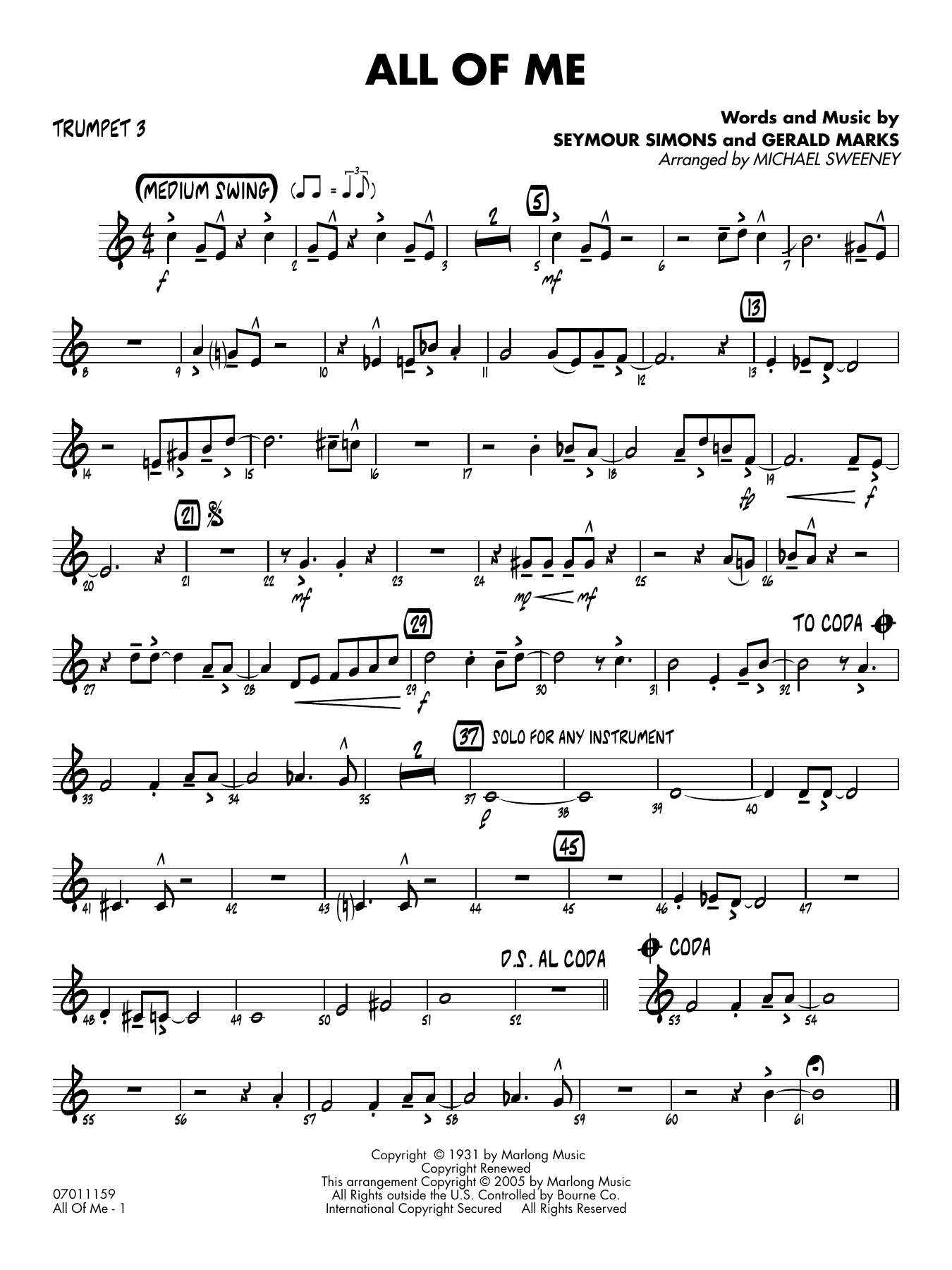 All of Me (arr. Michael Sweeney) - Trumpet 3
