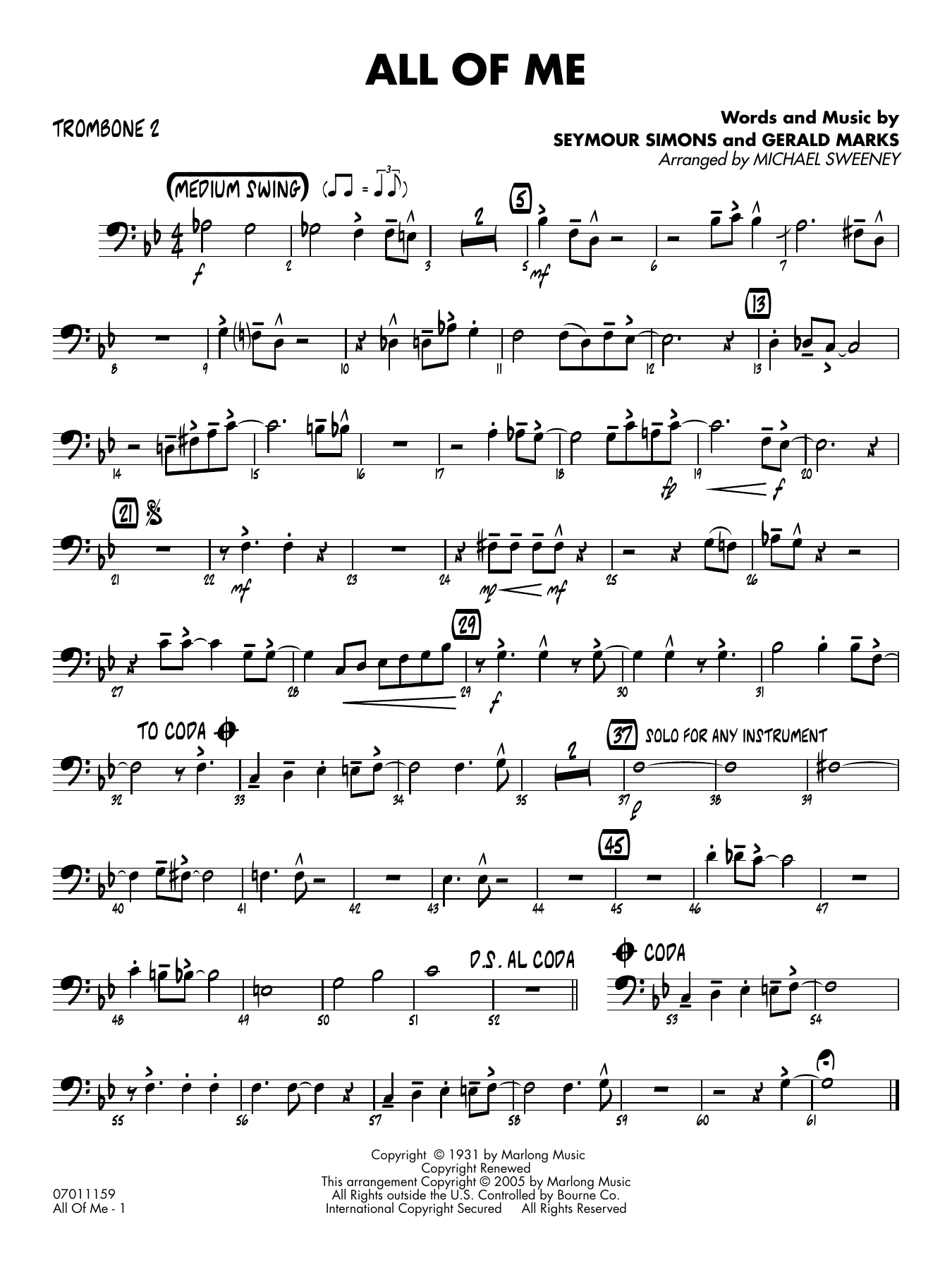 All of Me (arr. Michael Sweeney) - Trombone 2