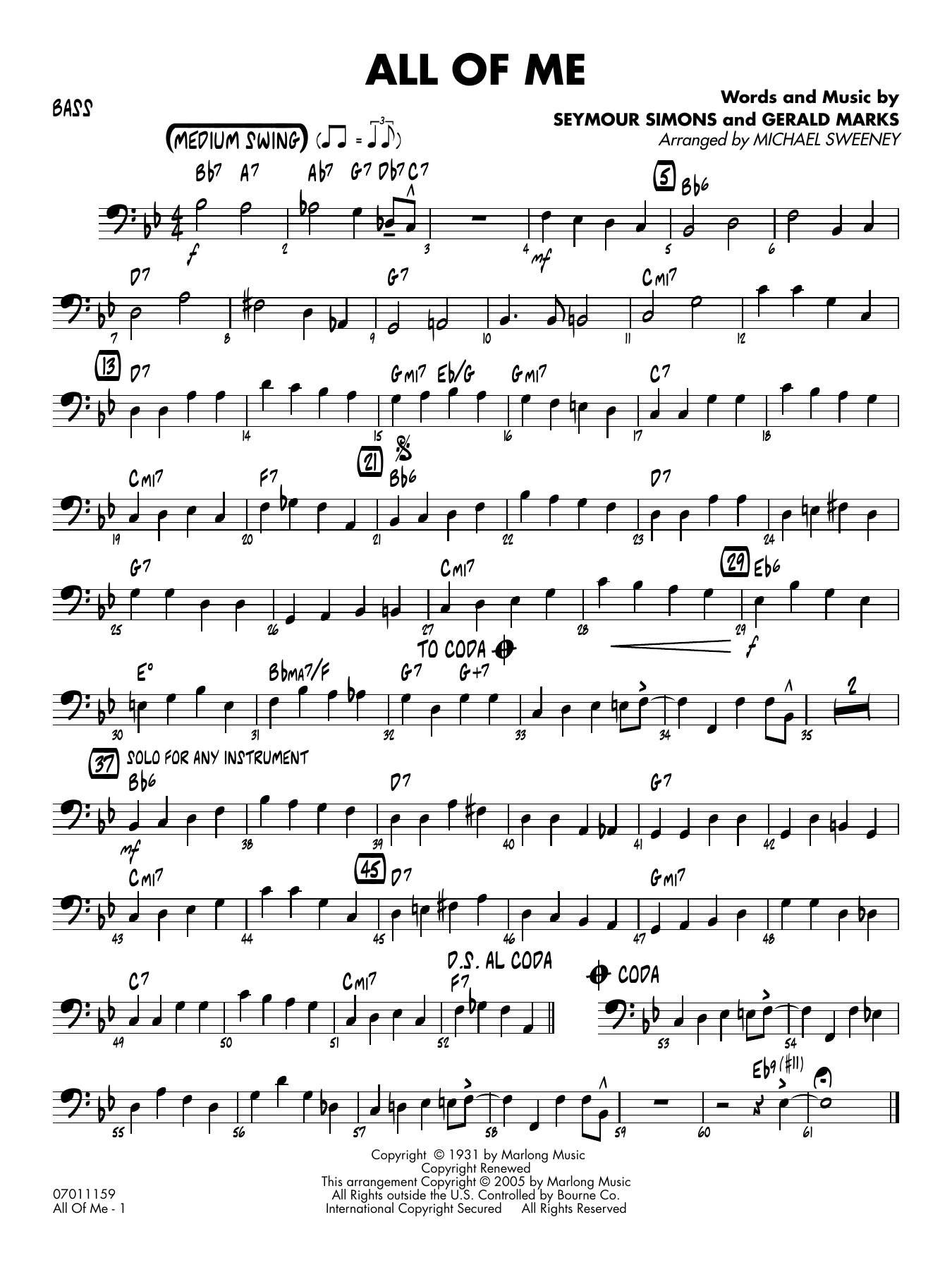 All of Me (arr. Michael Sweeney) - Bass