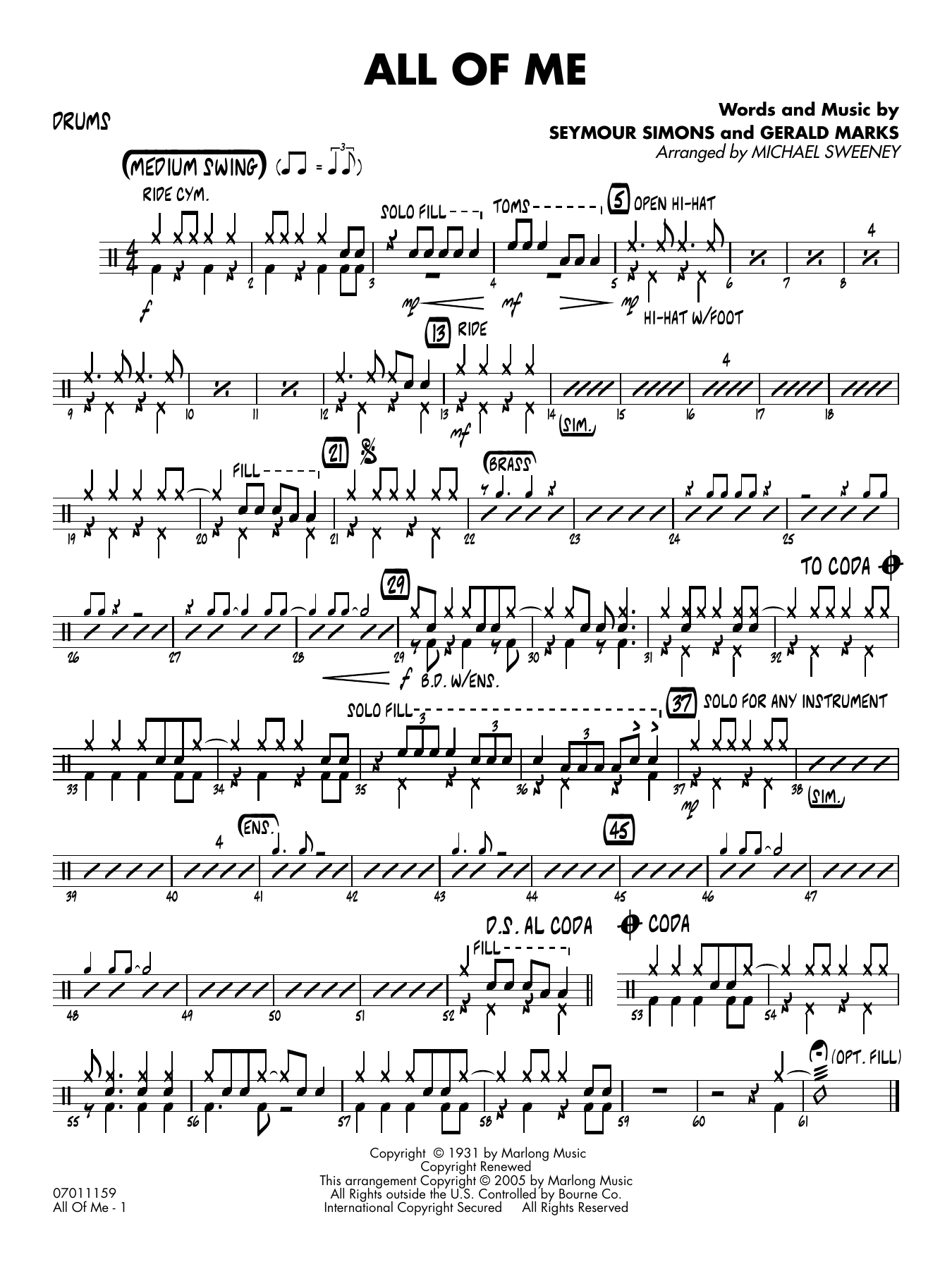 All of Me (arr. Michael Sweeney) - Drums