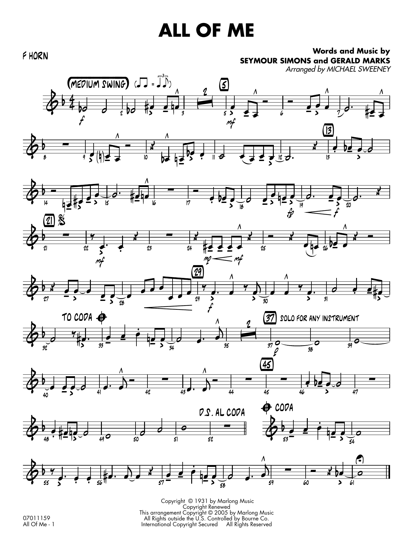 All of Me (arr. Michael Sweeney) - F Horn