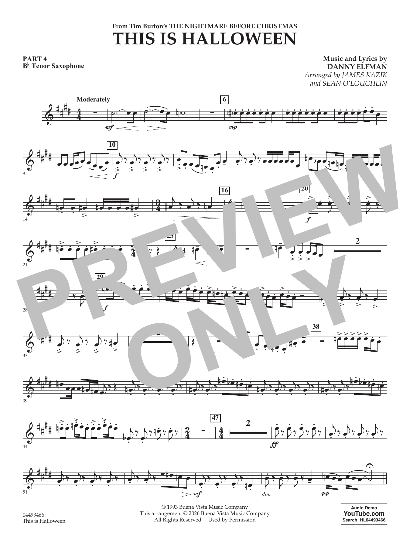 This Is Halloween (arr. Sean O'Loughlin) - Pt.4 - Bb Tenor Saxophone