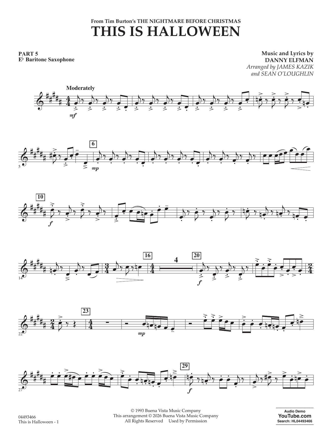This Is Halloween (arr. Sean O'Loughlin) - Pt.5 - Eb Baritone Saxophone