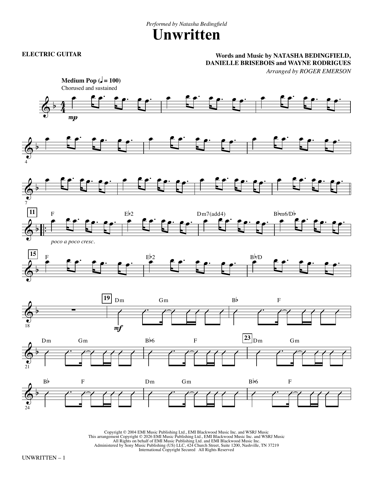 Unwritten (arr. Roger Emerson) - Electric Guitar