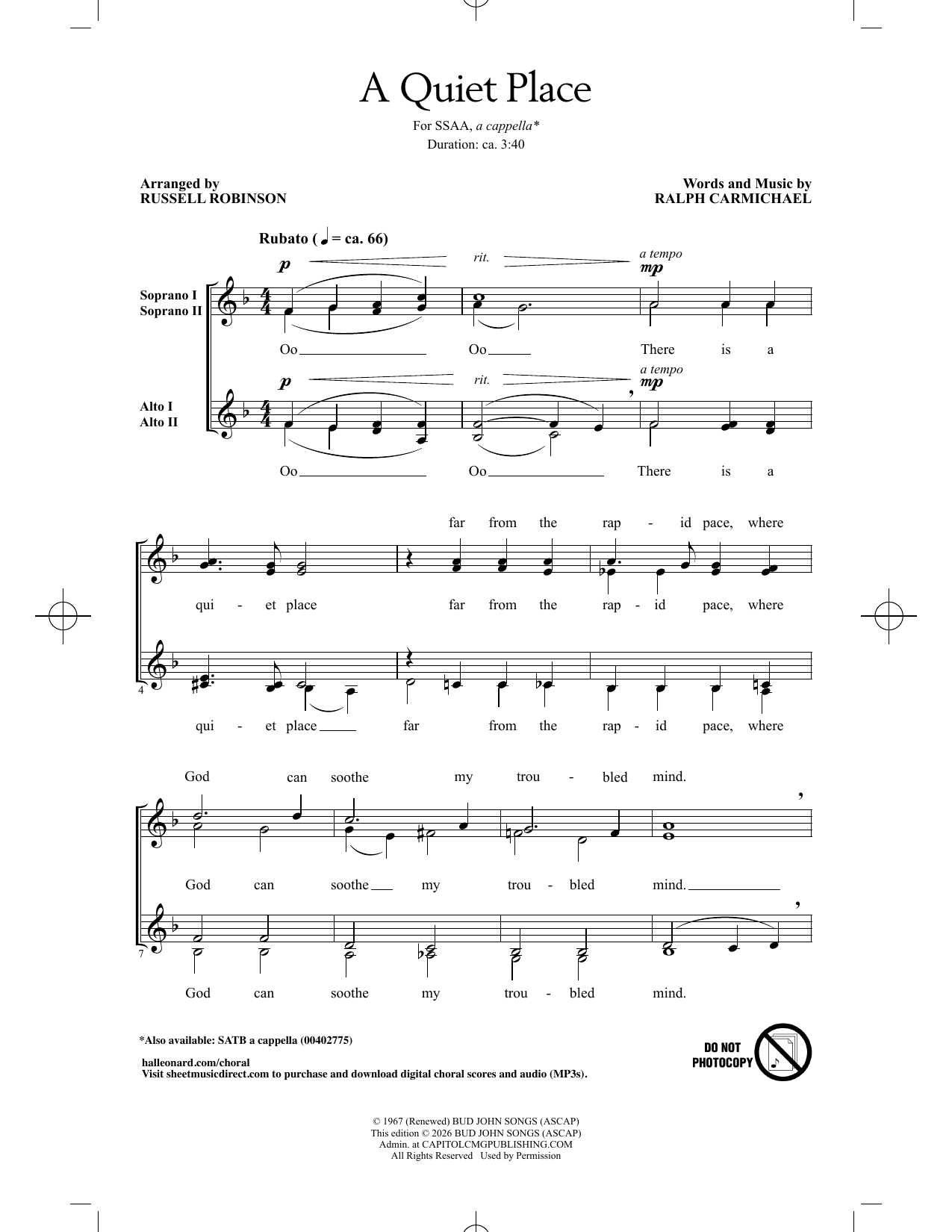 A Quiet Place (arr. Russell Robinson)