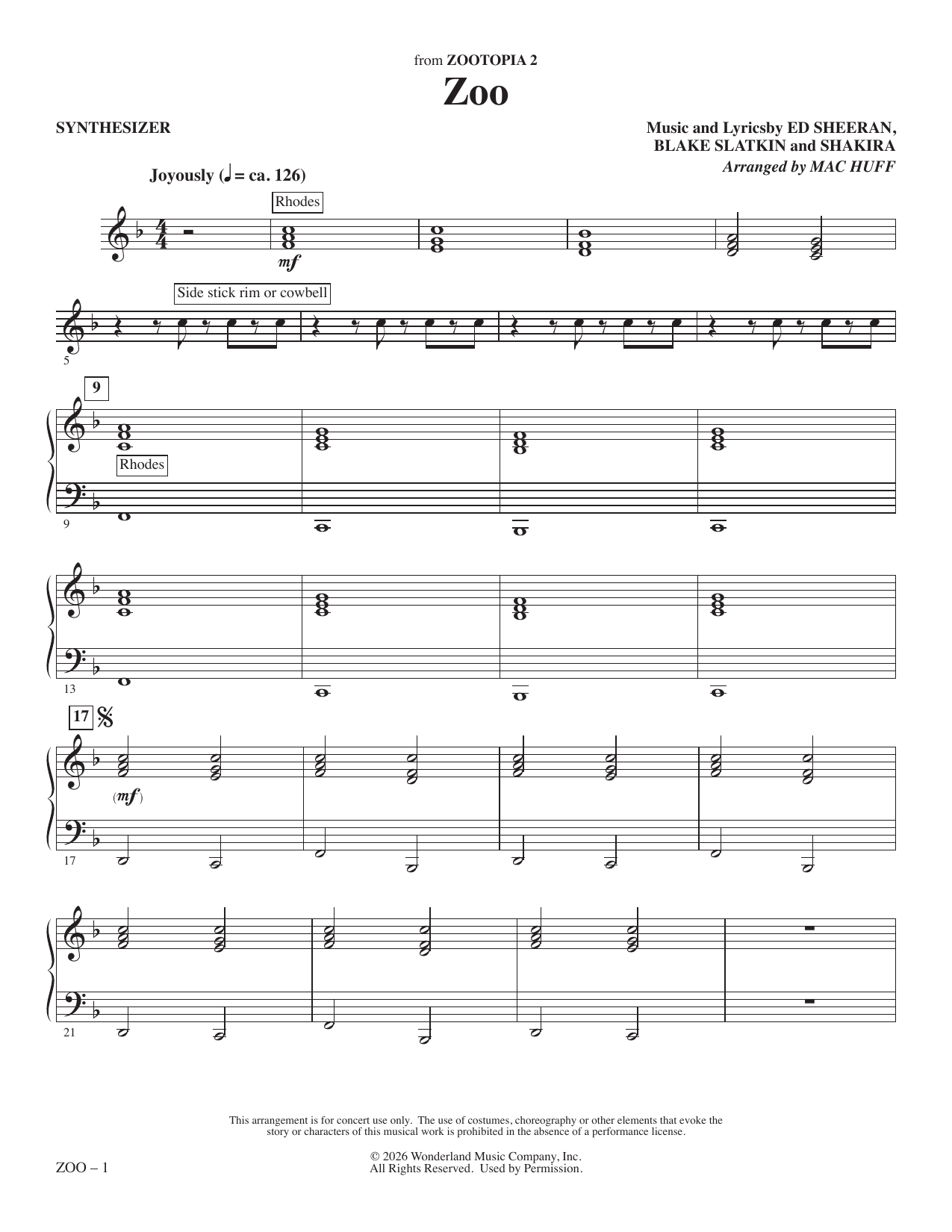 Zoo (from Zootopia 2) (arr. Mac Huff) - Synthesizer