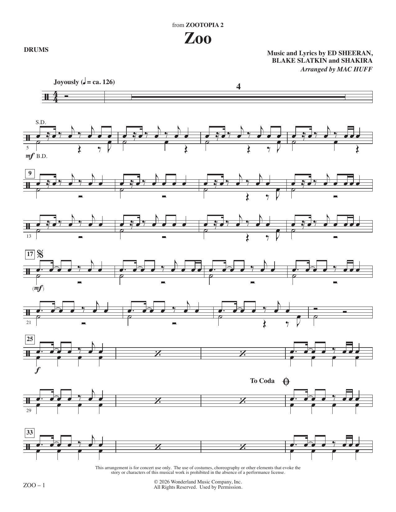 Zoo (from Zootopia 2) (arr. Mac Huff) - Drums