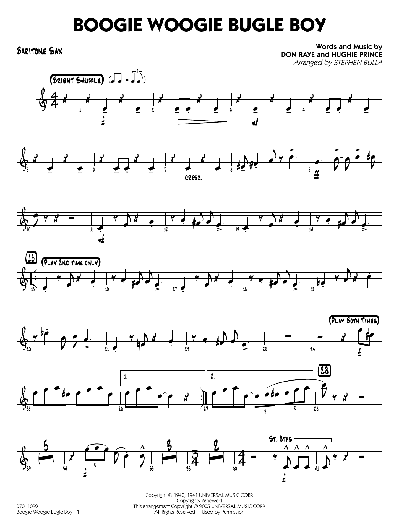 Boogie Woogie Bugle Boy (arr. Stephen Bulla) - Baritone Sax
