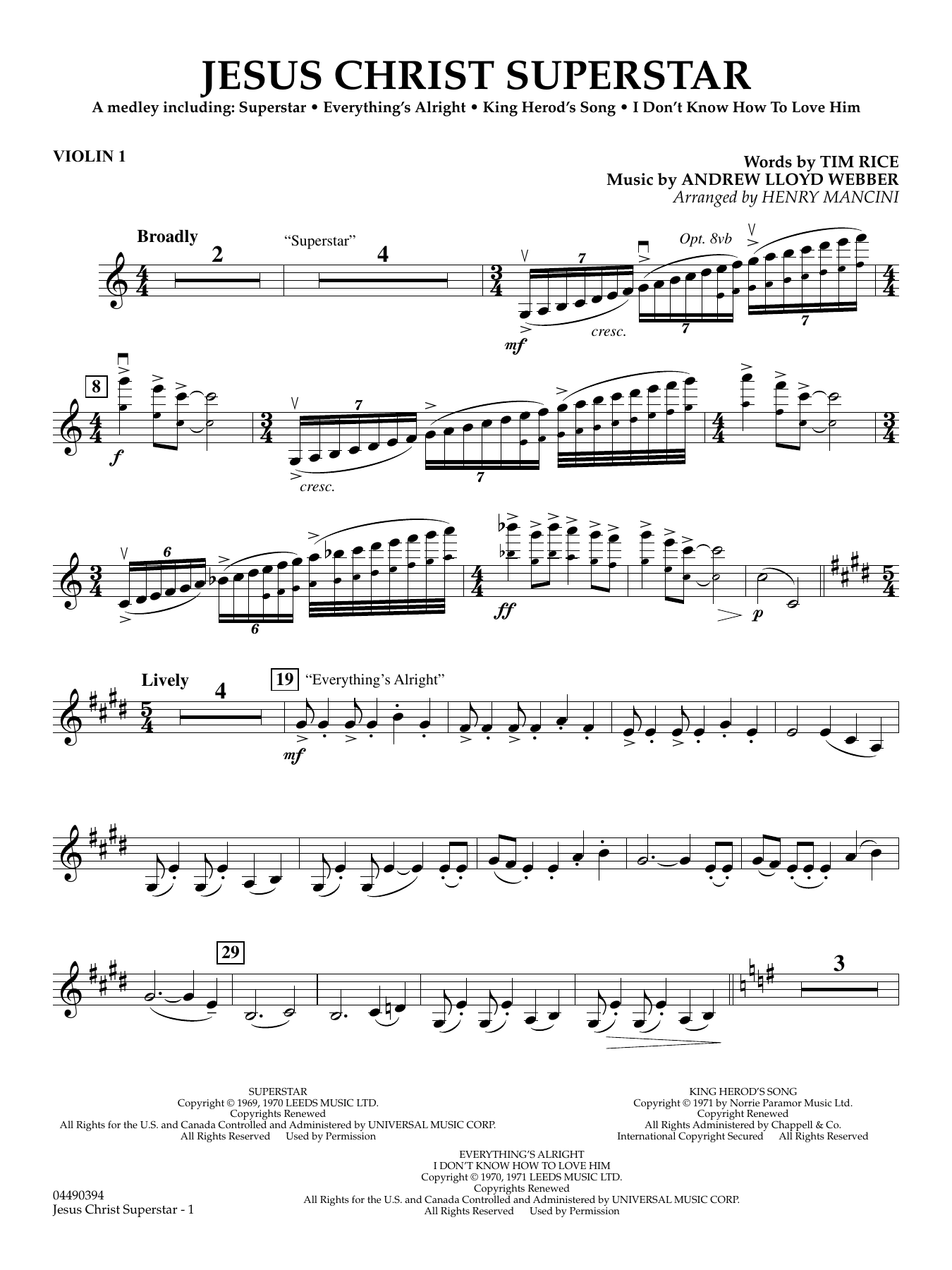 Jesus Christ Superstar (Medley) (arr. Henry Mancini) - Violin 1