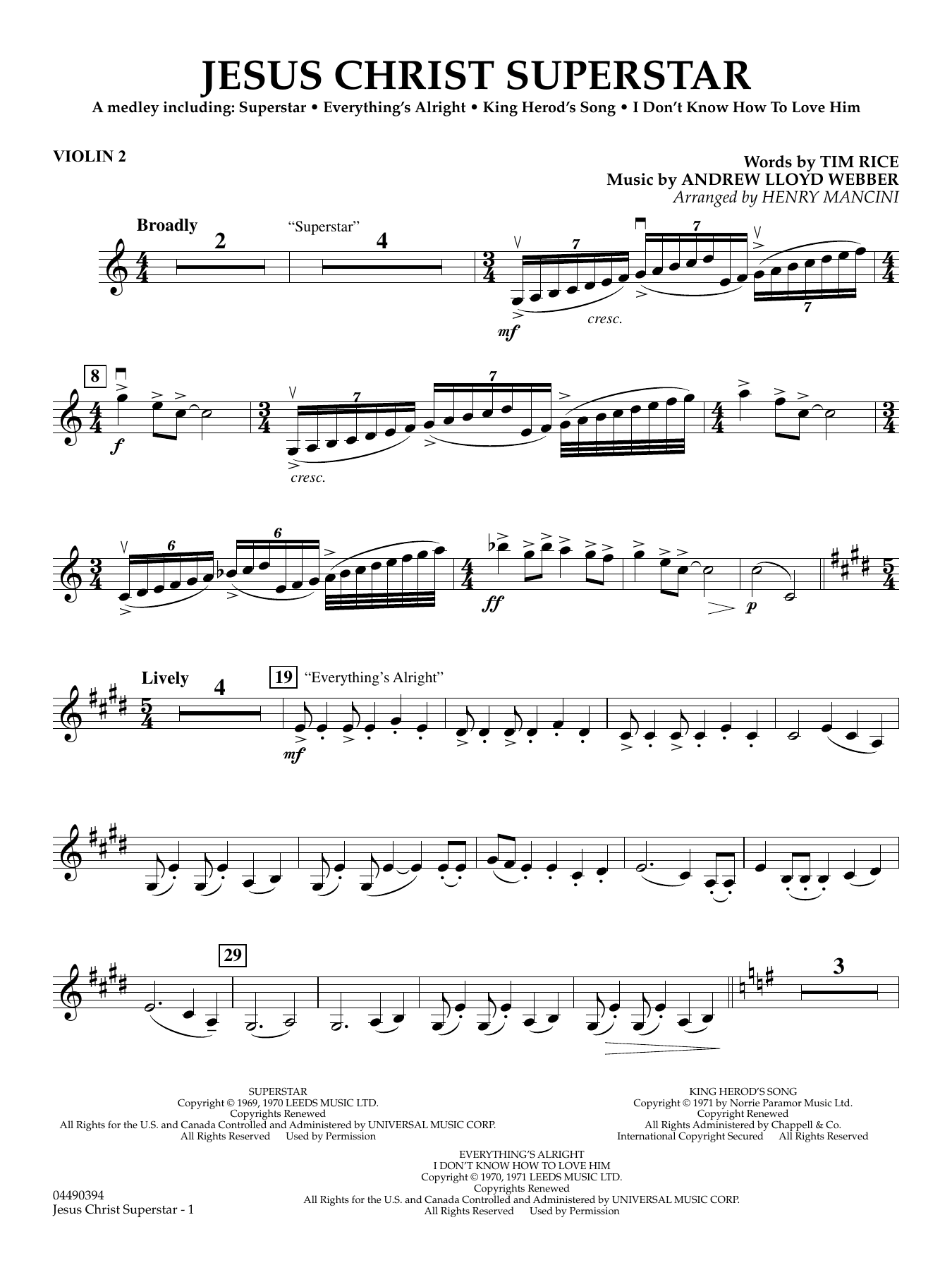 Jesus Christ Superstar (Medley) (arr. Henry Mancini) - Violin 2