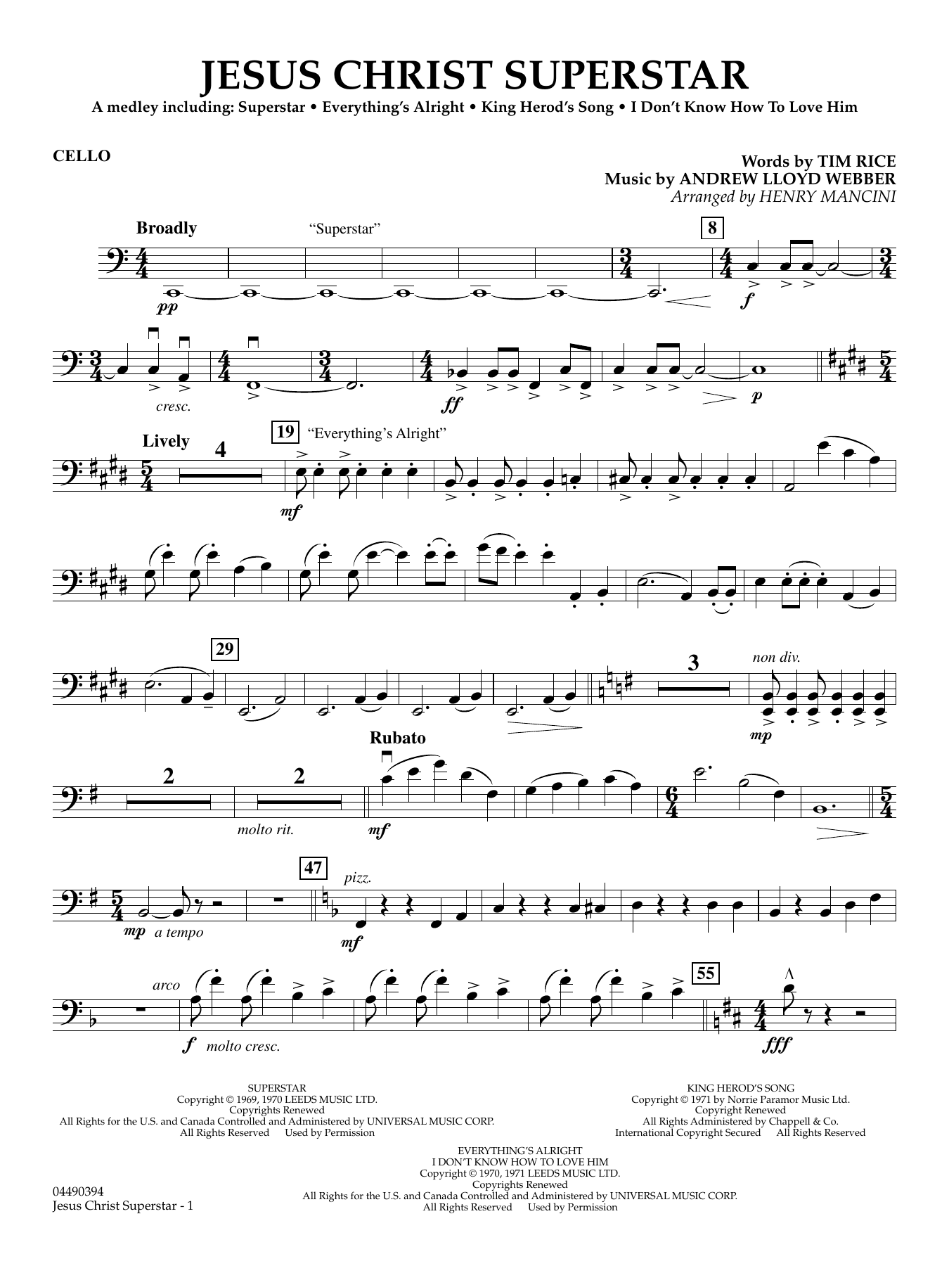 Jesus Christ Superstar (Medley) (arr. Henry Mancini) - Cello