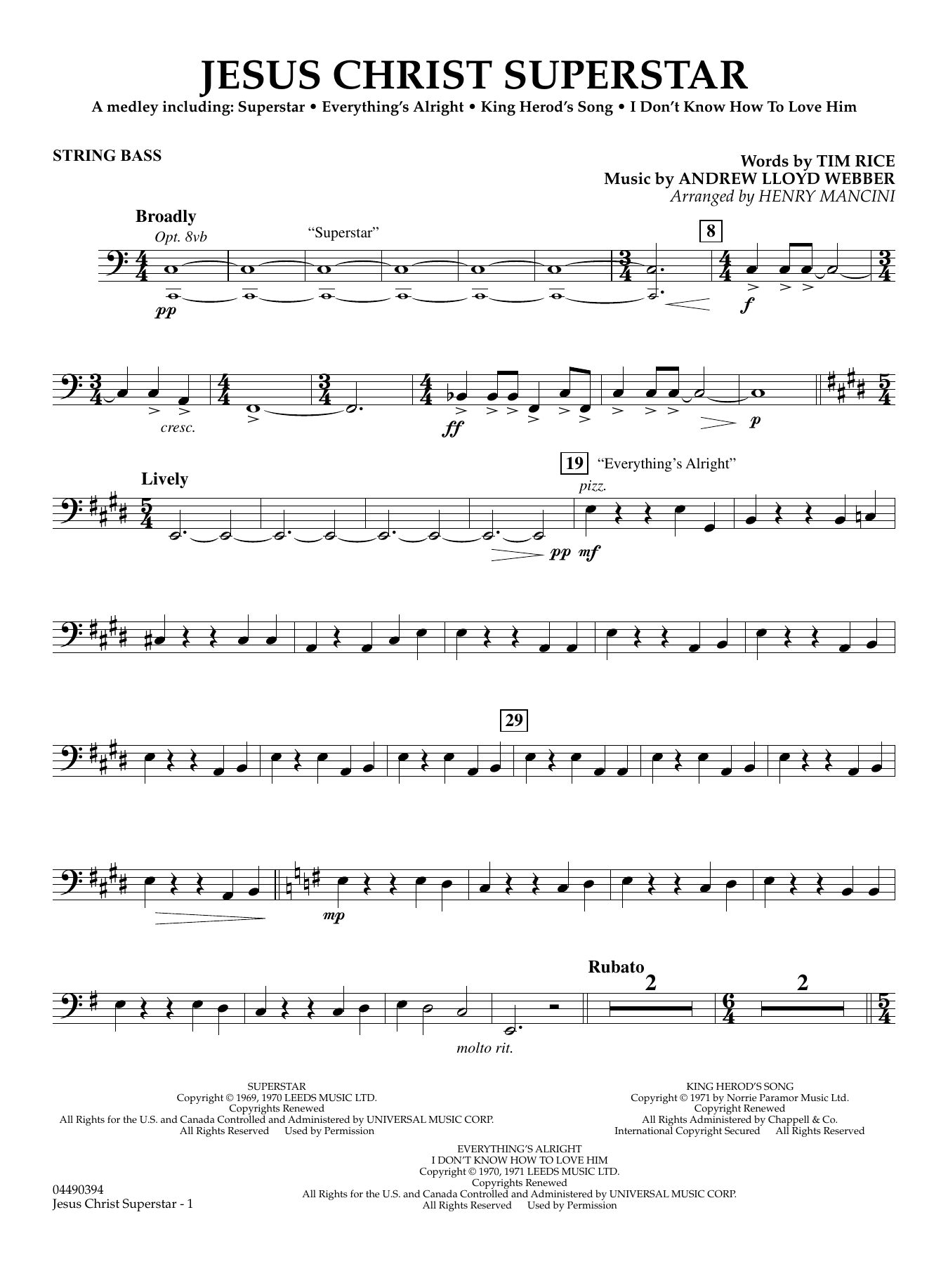 Jesus Christ Superstar (Medley) (arr. Henry Mancini) - String Bass