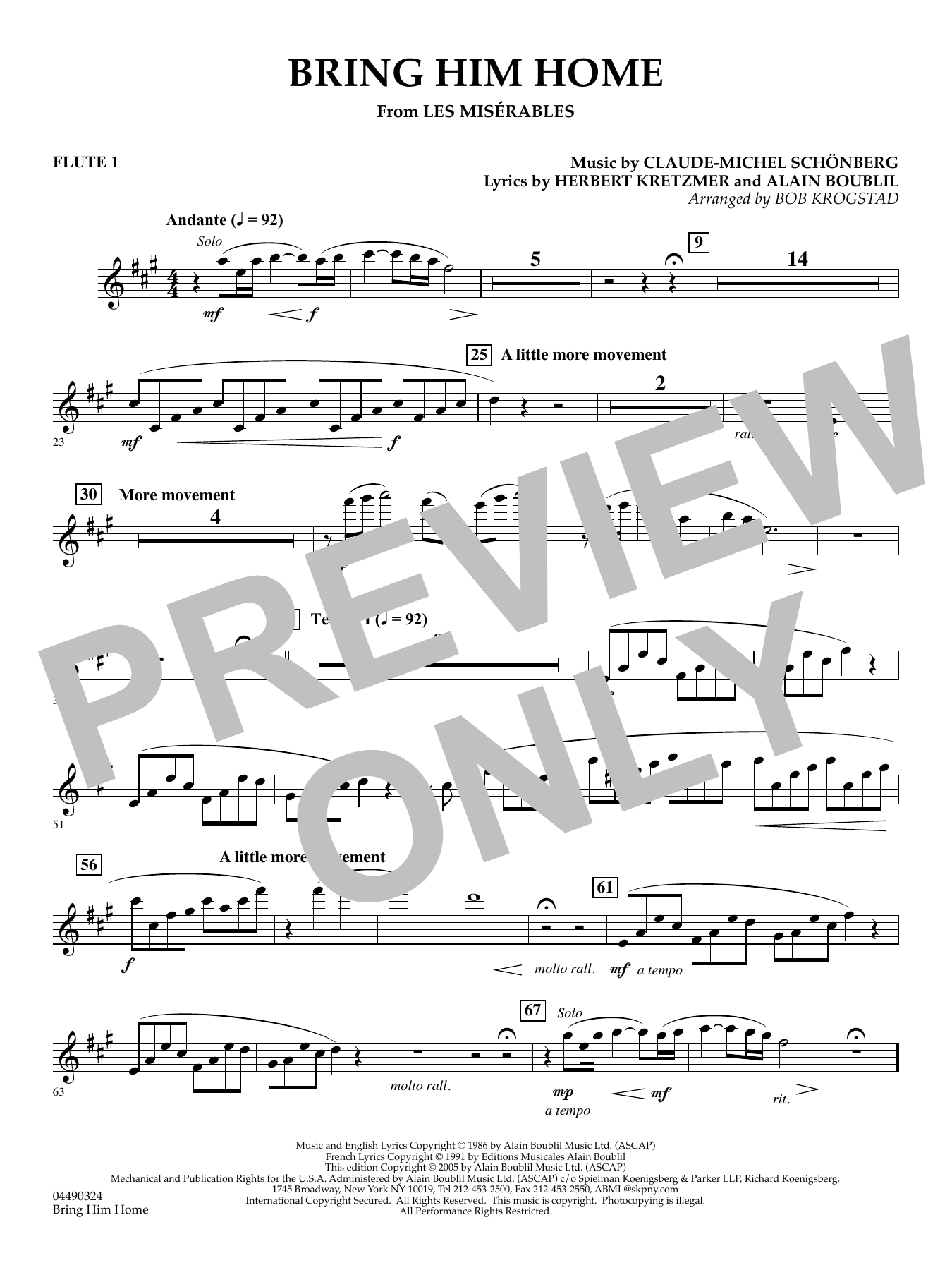 Bring Him Home (from Les Misérables) (arr. Bob Krogstad) - Flute 1