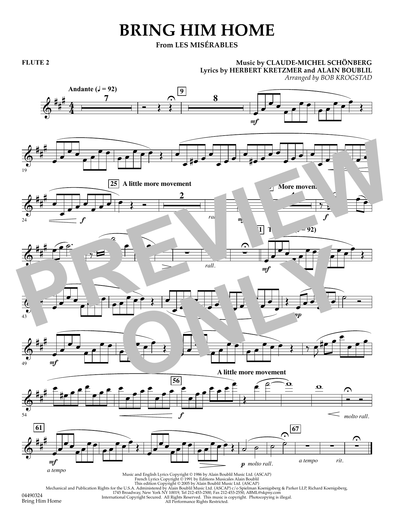 Bring Him Home (from Les Misérables) (arr. Bob Krogstad) - Flute 2